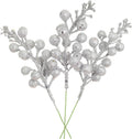 14 Pack Christmas Glitter Berries Stems Clearance, 7.8 Inch Artificial Christmas Picks for Christmas Tree Ornaments, DIY Xmas Wreath, Crafts, Holiday and Home Decor, Silver
