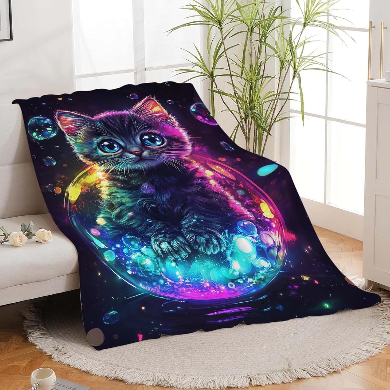 Cat Throw Blanket Cat Stuff Gifts for Kids Girls Boys Adults Women Man Soft Cozy Warm Plush Fluffy Fuzzy Fleece Blanket Decor 60''X80''
