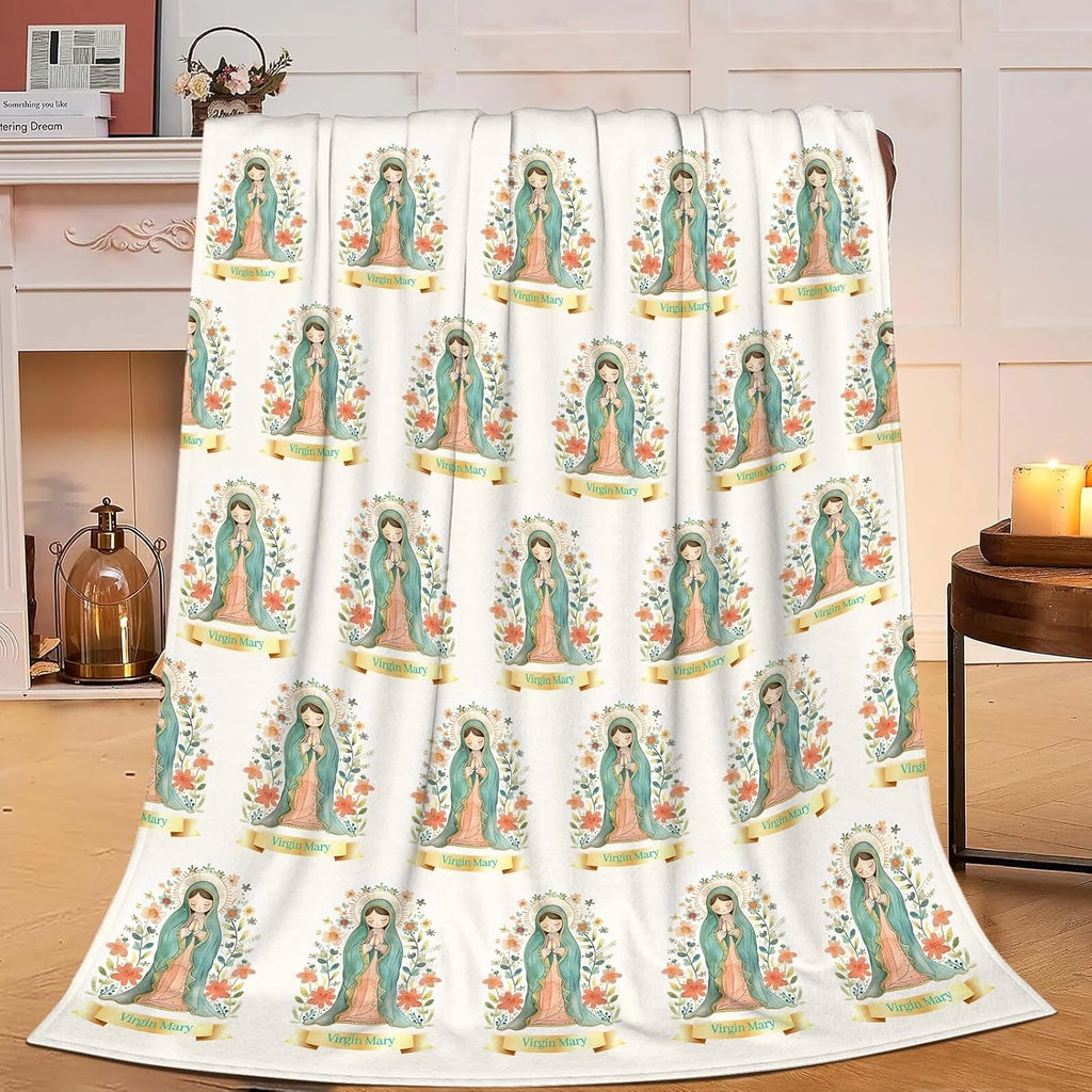 Cute Cartoon Virgin Mary Throw Blanket Gifts for Kids Girls Boys Adults Soft Cozy Plush Fluffy Fuzzy Fleece Blanket Decor 50''X60''