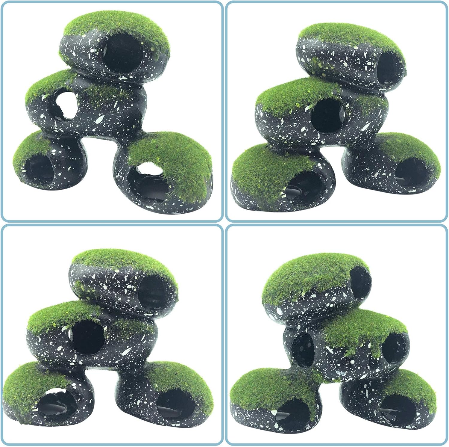 PINVNBY Stone Aquarium Hideaway Decoration Resin Cichlids Rock Decor with Artificial Moss Betta Cave Hideout Shelter Tunnel Fish Tank Ornament for Shrimp,Short Bream and Crayfish(L)