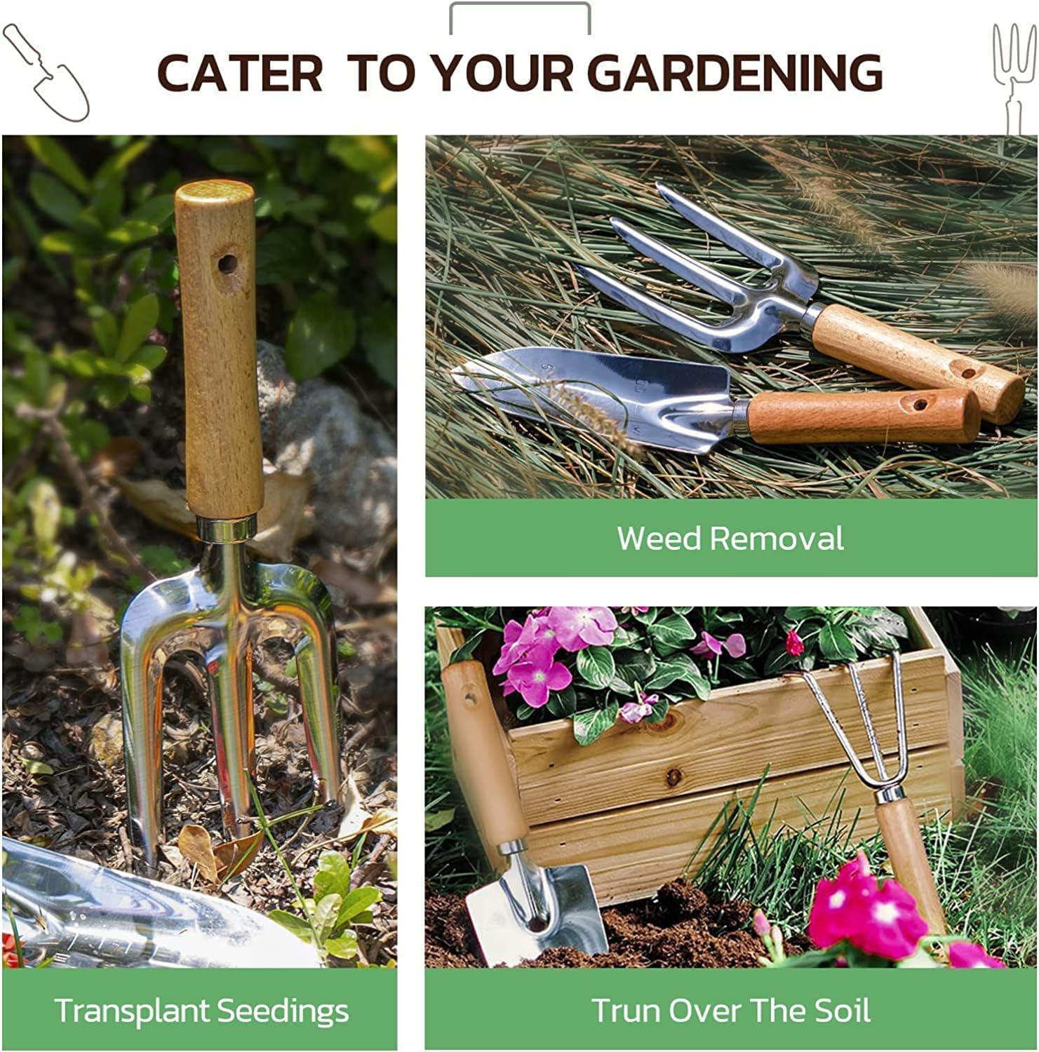 Gardening Tools 9-Piece Heavy Duty Garden Hand Tools with Fashion and Durable Garden Tools Organizer Handbag, Rust-Proof Garden Tool Set, Ideal Gardening Gifts for Women