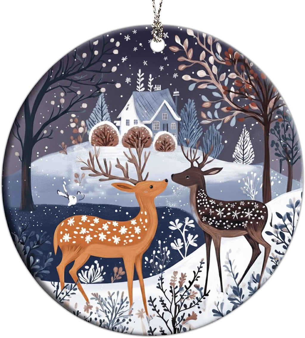 Reindeer Ornaments, Scandinavian Christmas Ornaments, Dated Christmas Ornament 2025, Ornament Keepsake for Women Men and Friends, Reindeer Christmas Decoration Hanging for Family