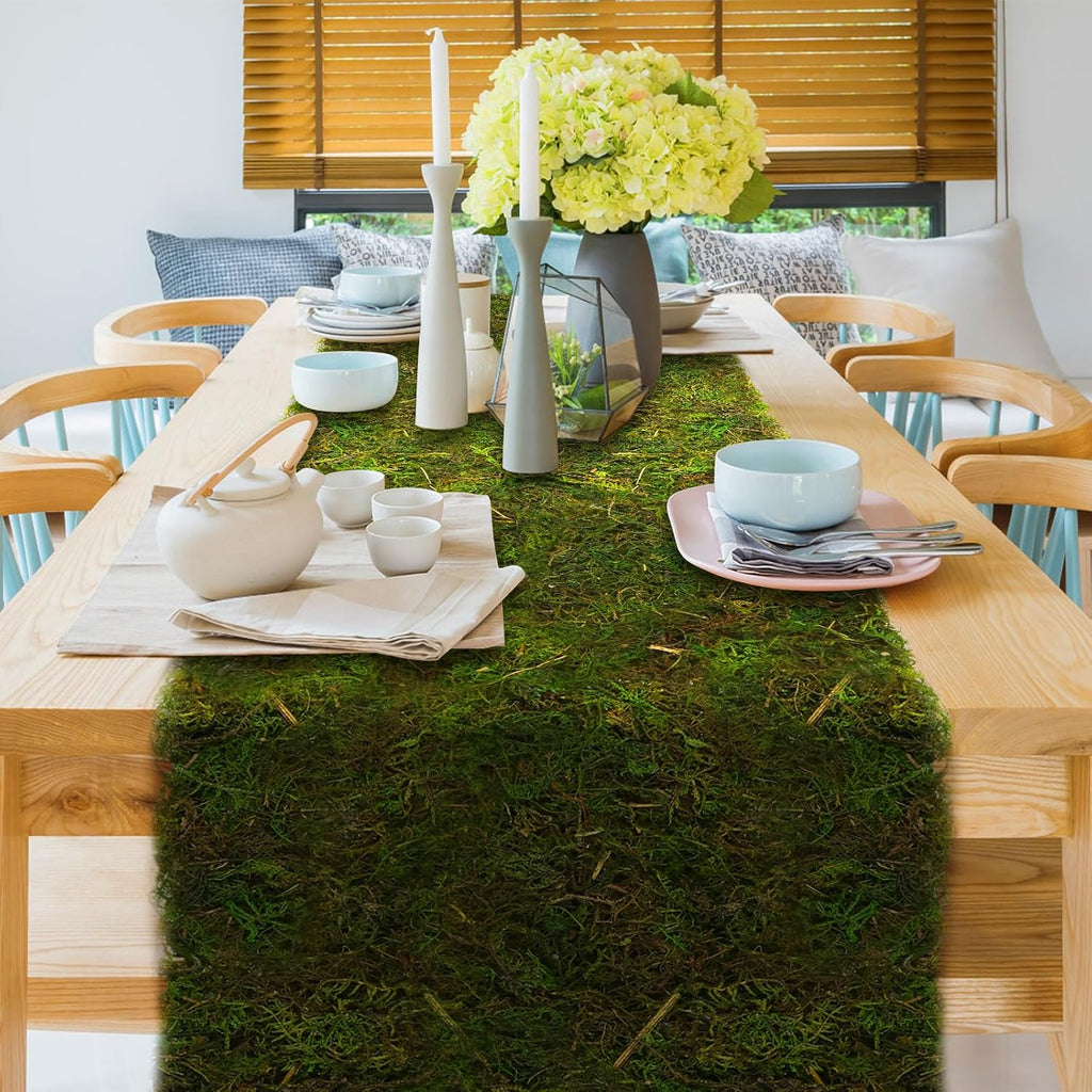 71" x 12" Dried Moss Table Runner Green Moss Sheet Roll for Crafts Preserved Moss Mat for Table Decoration Green Moss for Fairy Wedding Party Woodland Garden Decor