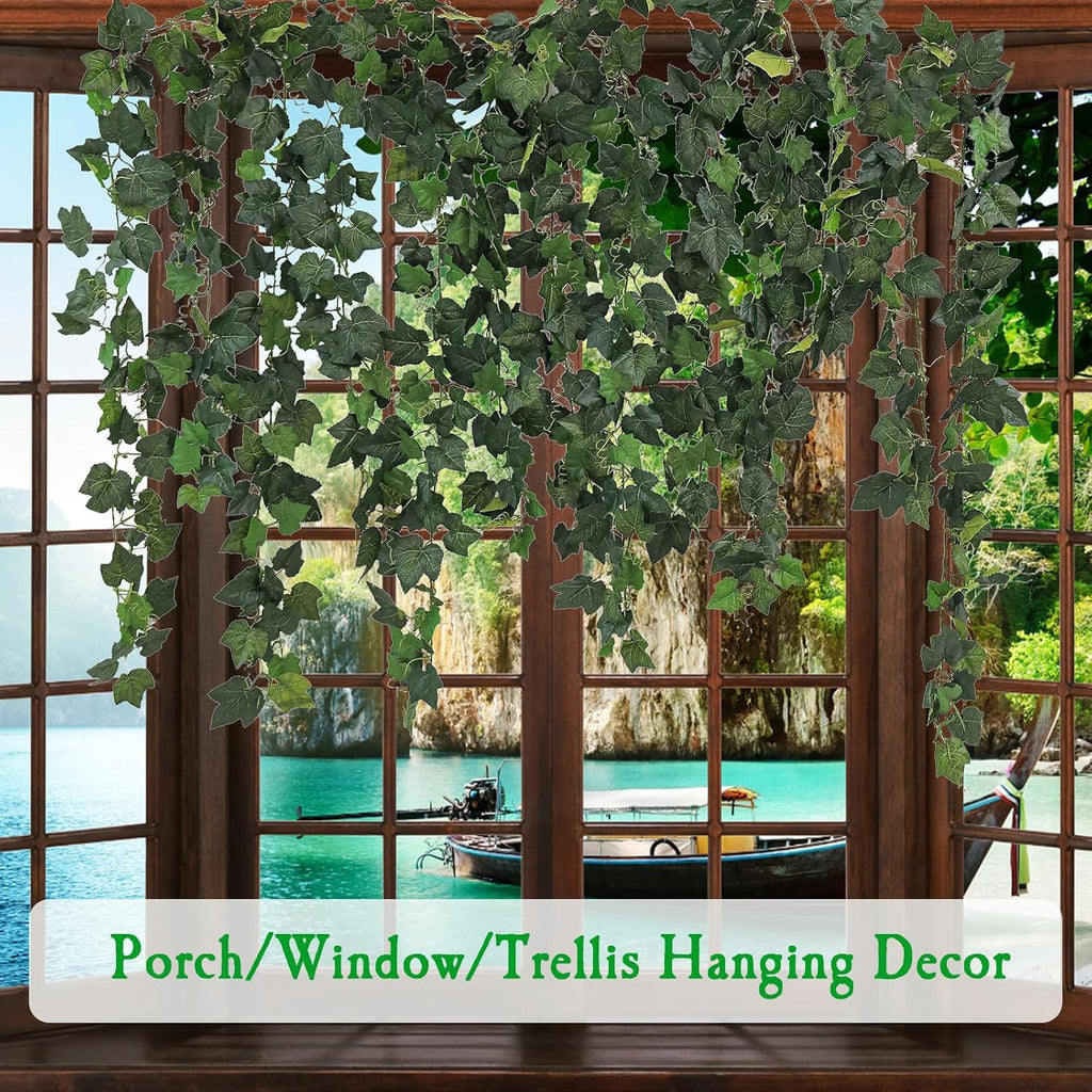 2Pcs 157inch Fireproof Fake Grape Vines Artificial Leaves Garland Bendable Ivy Greenery Branches Realistic Plants for Mantle Trellis Green Wall Hanging Outdoor Garden Bedroom Mantel Decorating