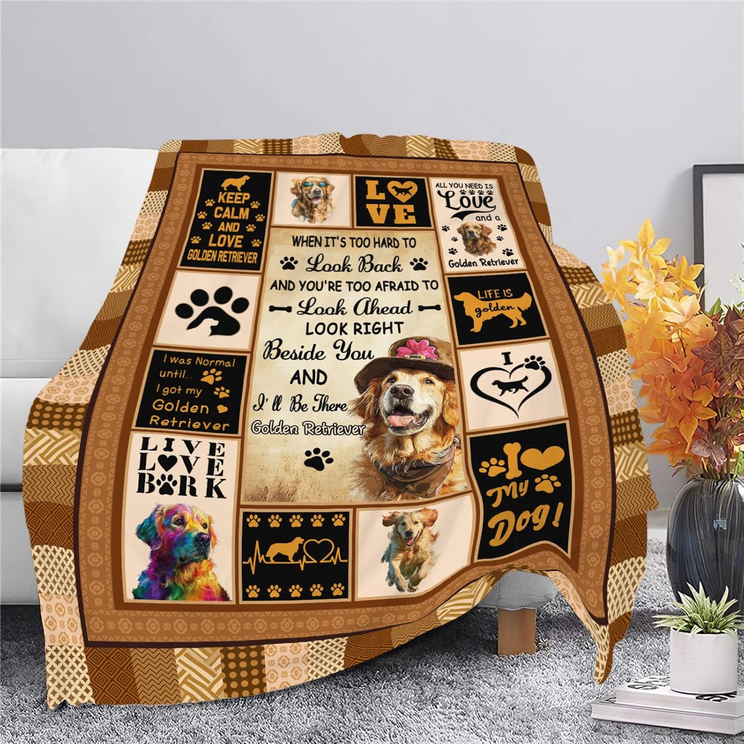 Golden Retriever Throw Blanket Golden Retriever Puppy Stuff Gifts for Dog Lover Kids Girls Boys Adults Women Men Soft Cozy Warm Plush Fluffy Fuzzy Fleece Blanket Decor 40''X50''