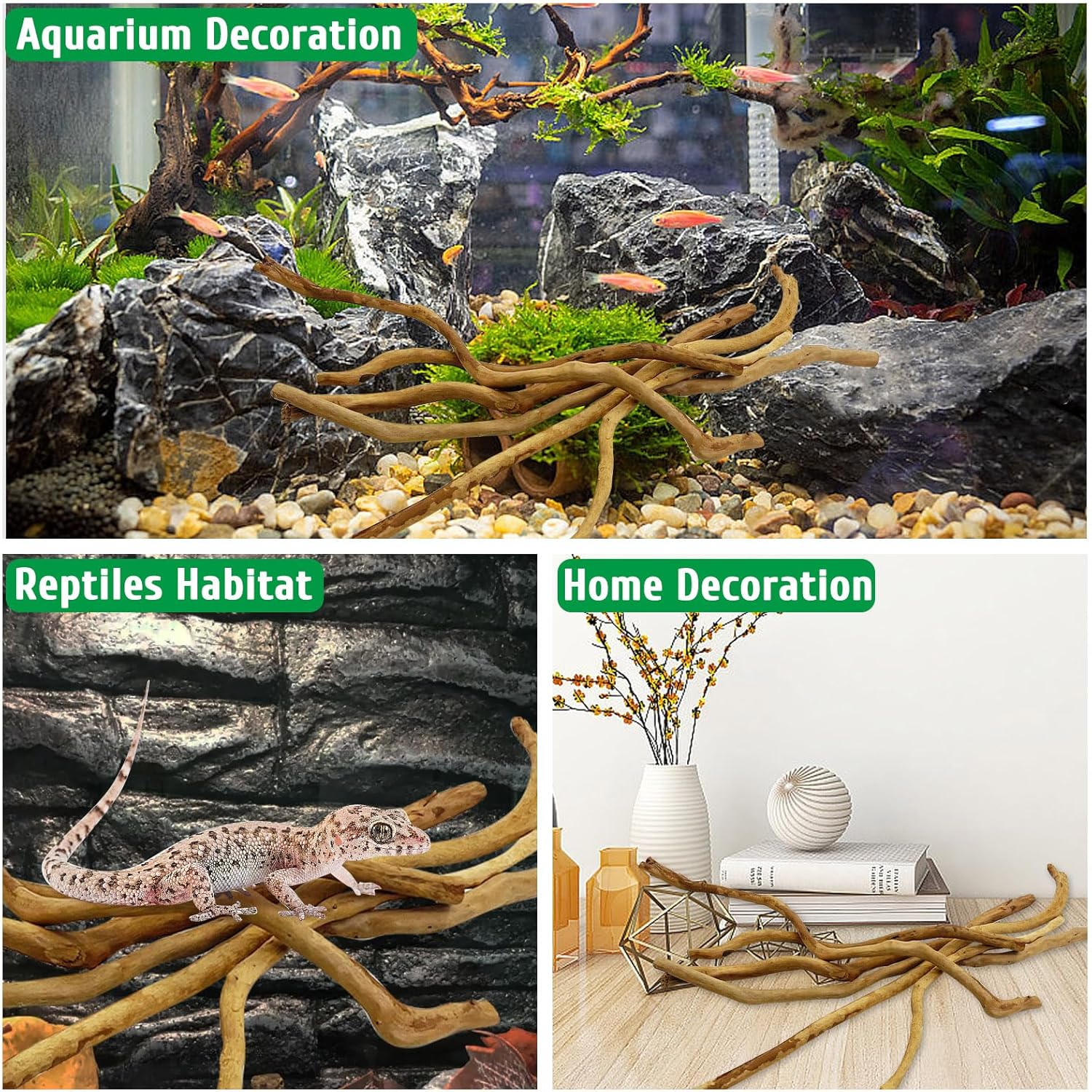 kathson Natural Driftwood for Aquarium, Red Moor Driftwood Mix 12''-16'' Long Driftwood for Decorations Aquarium Driftwood Assorted Shapes Natural Aquarium Decor Driftwood (150g, Delicate Branches)