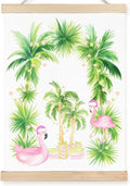 FDHSPAAM Pink and Green Christmas Flamingo Wall Art Decor, Tropical Christmas Decorations, Preppy Xmas Bird Palm Beach Wall Art Posters for Home Bedroom Living Room, 12x16 Inch