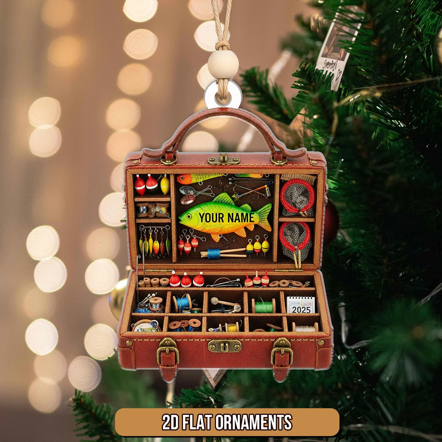 Personalized Fishing Tackle Box Ornament - Fishing Gear Decorative Hanging Ornaments for Christmas Tree Decor - Outdoor Sportsman Hanging Xmas Decorations Gift for Anglers, Dads & Fisherman