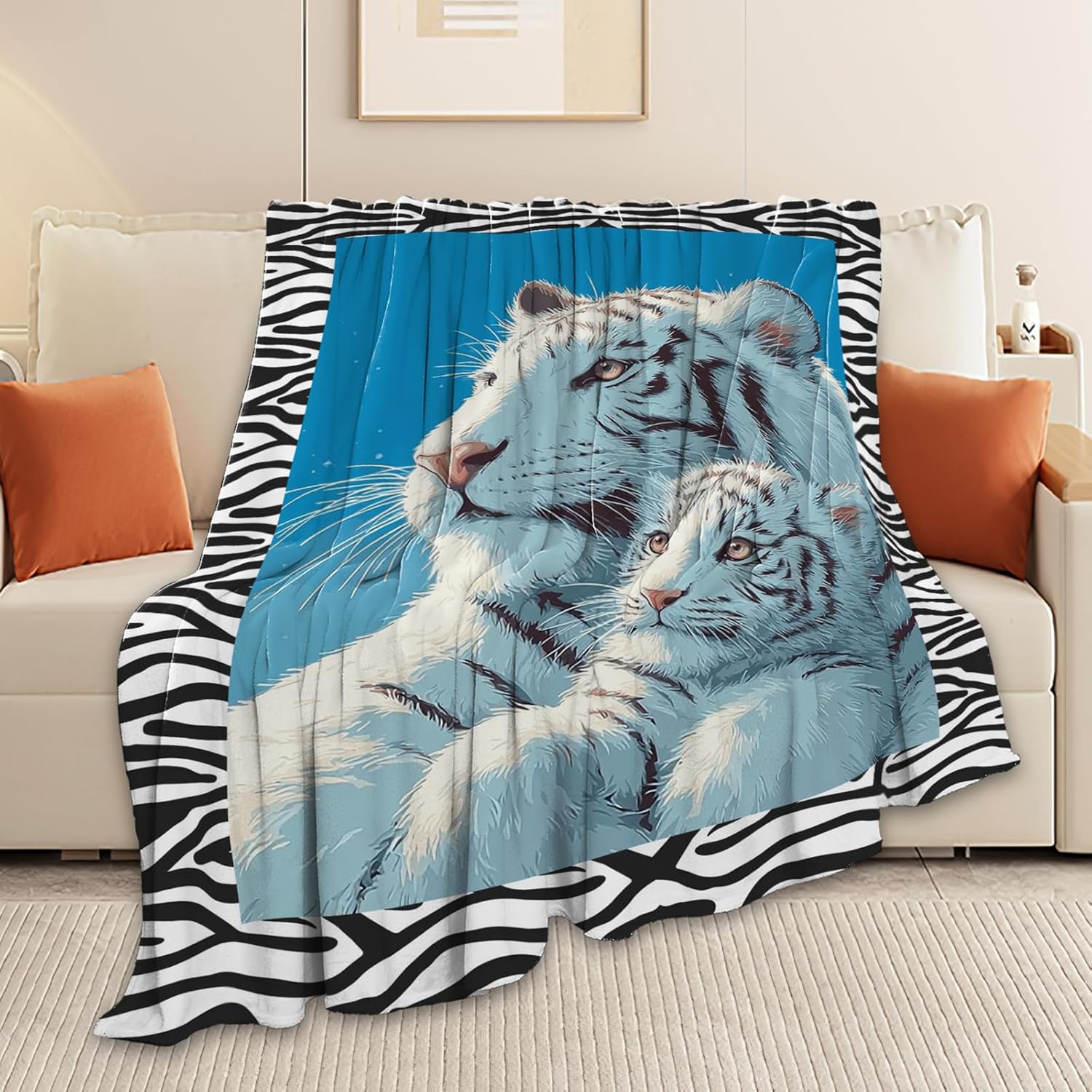 White Tiger Throw Blanket White Tiger Stuff Gifts for Kids Girls Boys Adults Women Men Soft Cozy Warm Plush Fluffy Fuzzy Fleece Blanket Decor 40''X50''