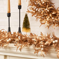 Dingion 15ft Christmas Gold Boxwood Leaf Garland Artificial Leaf Garland with Pearl White Berry for Christmas Fireplace Front Door Stairs Decoration Winter Engagement Birthday Wedding Party Supplies
