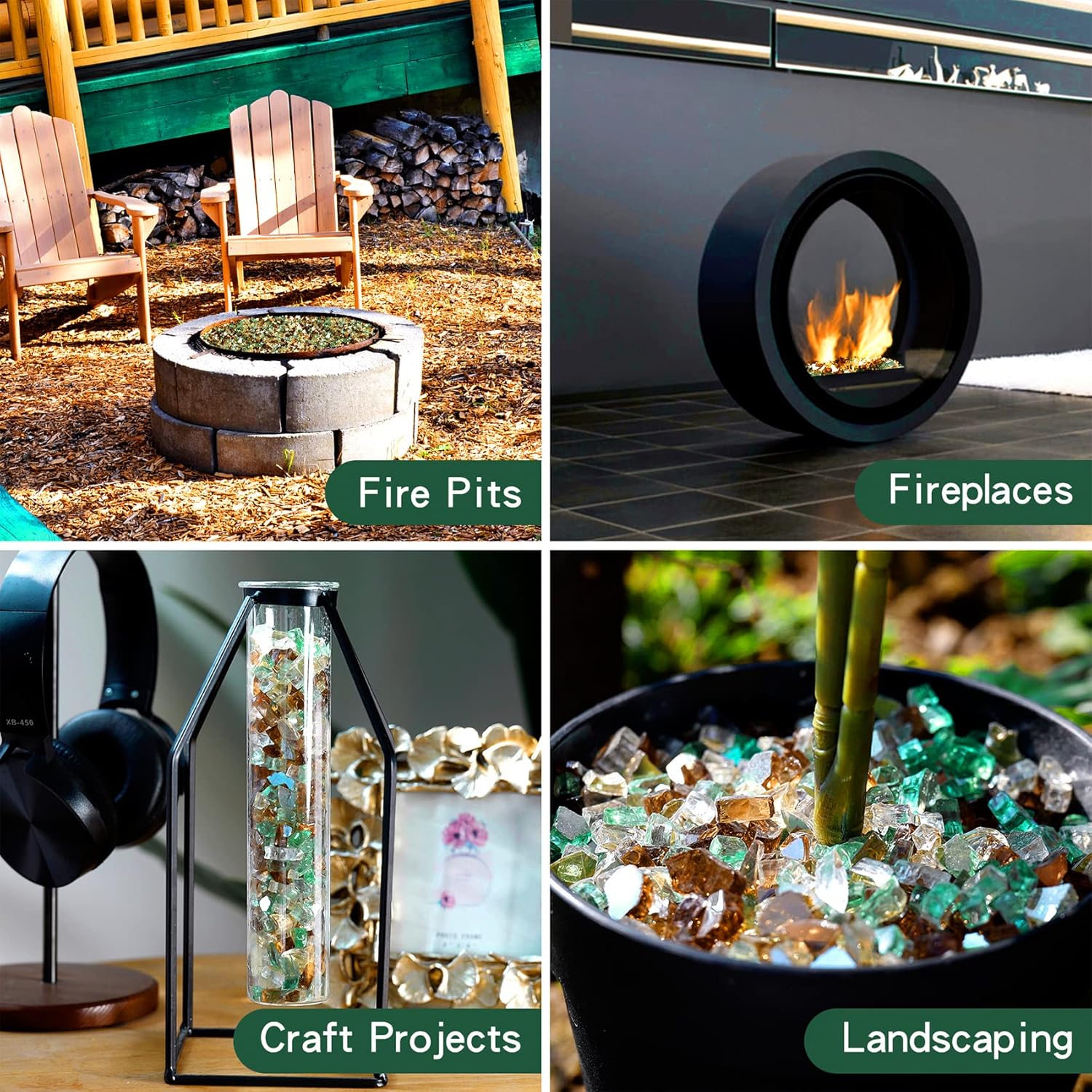 Onlyfire 10 Pounds Blended Reflective Fire Glass for Fire Pit Fireplace and Landscaping, 1/4 Inch Mixed Colored High Luster Fireglass Rocks for Outdoor ＆ Indoor Use - Gold+Light Green+Copper
