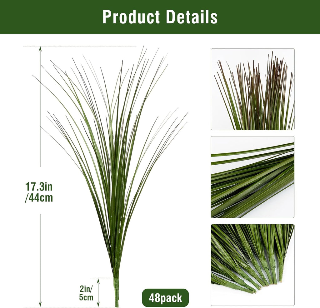 48PCS 17.3" Fake Plants Artificial Wheat Grass Greenery Plastic Plants Fake Grass Artificial Plants for Outdoor Decor Artificial Plant with Greenery Stems for Indoor Home Decoration