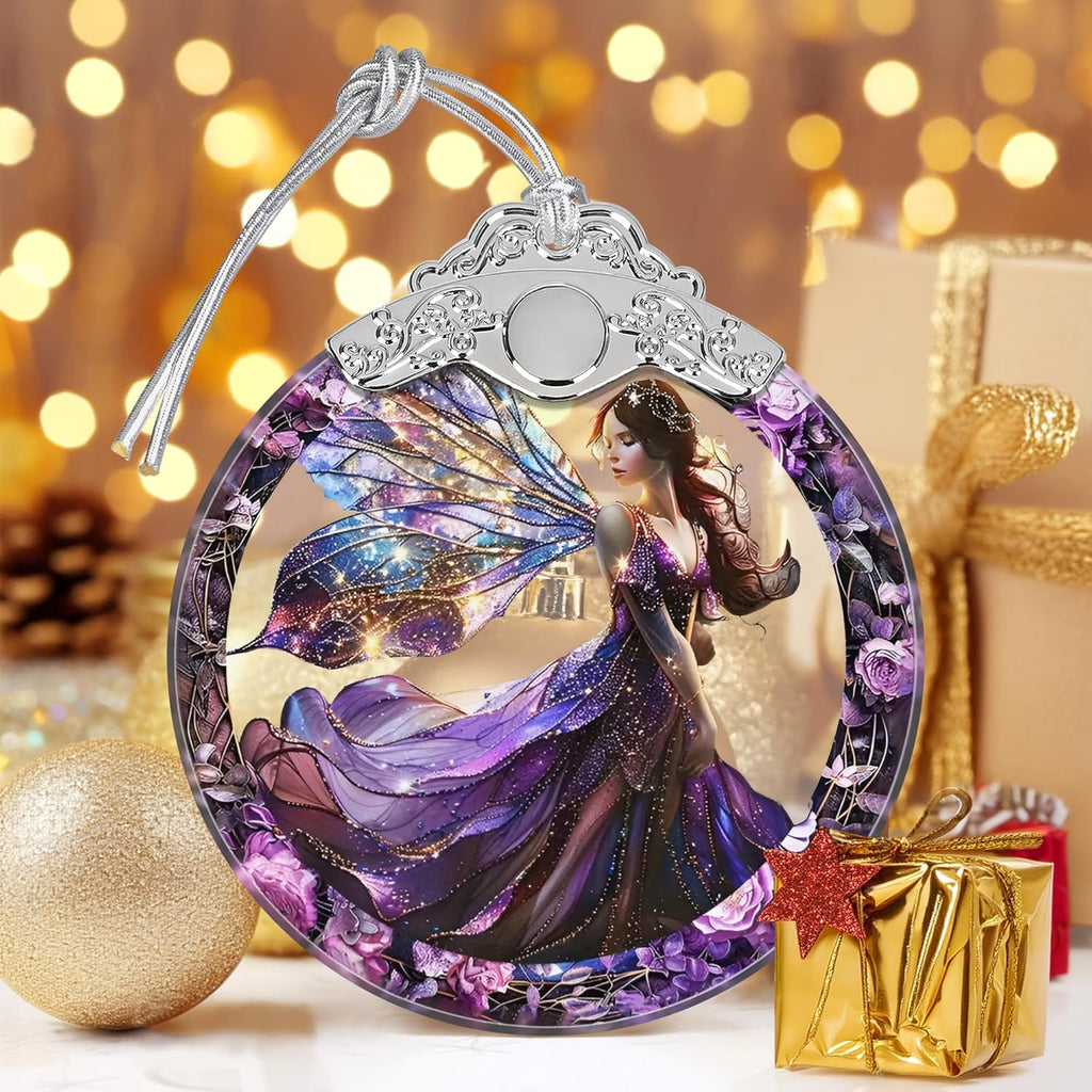Stained Glass Ornament - Fairy Christmas Decor for Tree, Gift Exchange Ideas
