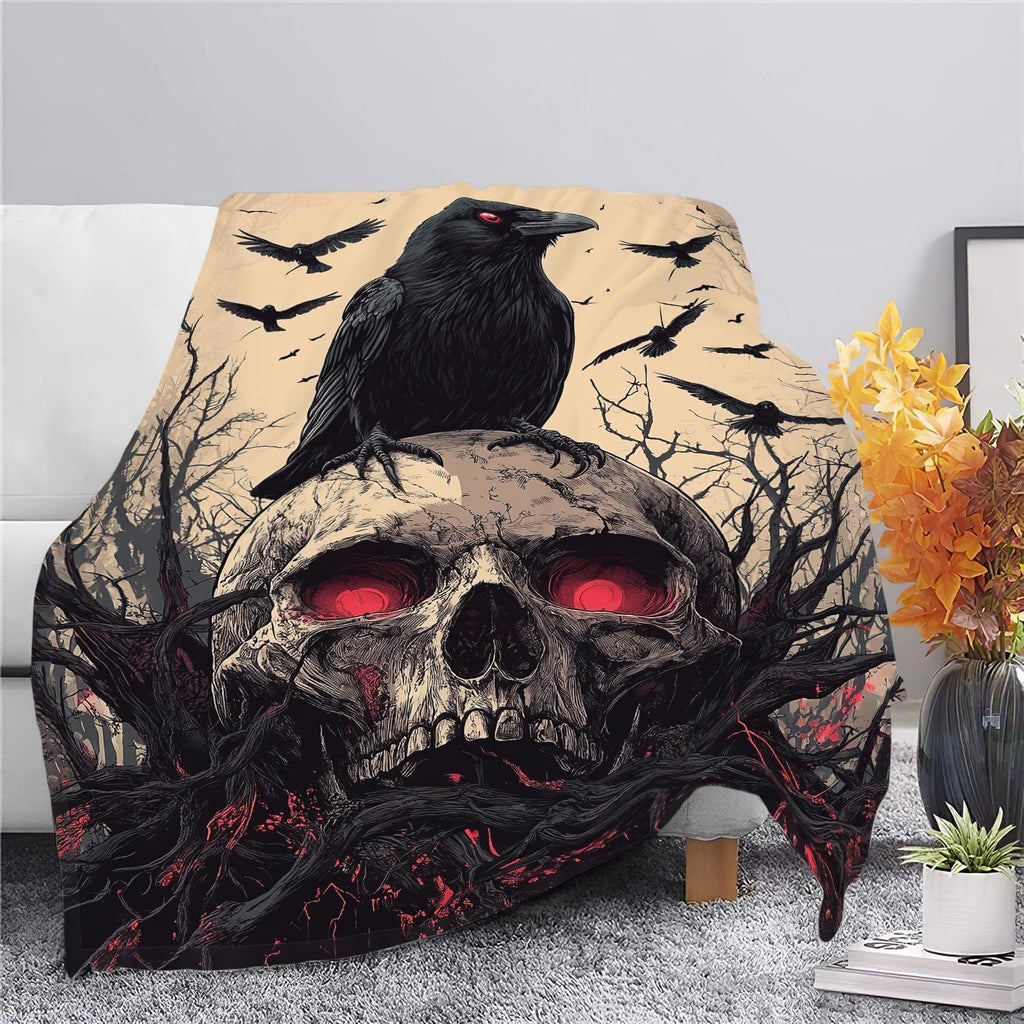 Skull Blanket Skeleton Throw Blanket Crow Gifts for Men Women Boys Girls Kids Adults Super Soft Cozy Plush Fluffy Fuzzy Fleece Blanket Decor 40''X50''