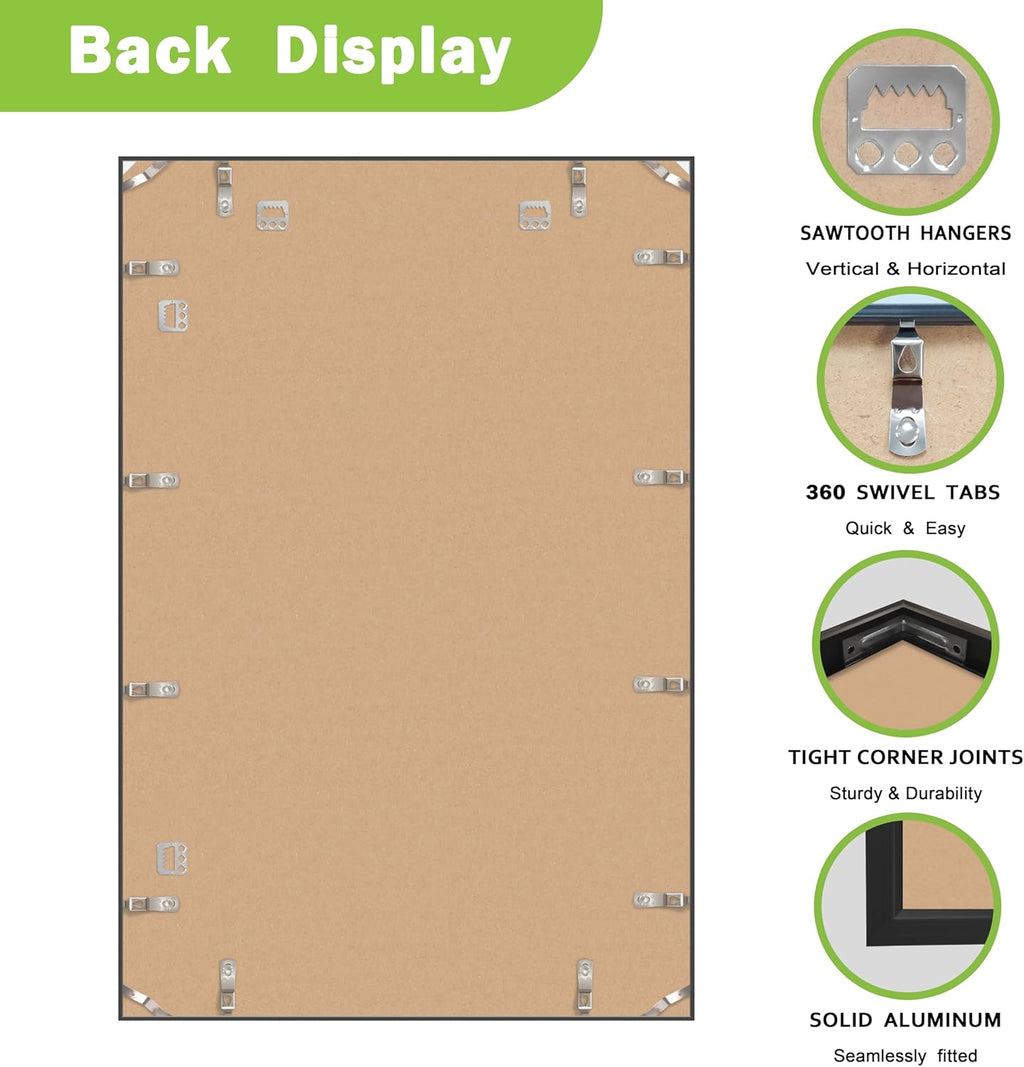 FrameWorks 20x30 Brushed Aluminum Poster Frames – Modern Brushed Metal Design w/Shatterproof Plexiglass, Perfect for Posters, Artwork, Paintings, Wall Displays – Home or Office Decor, Black - 3 Pack