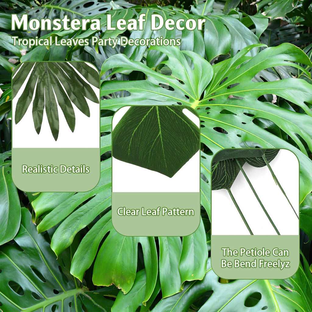 Palm Leaves, 108 Pcs 6 Kinds Artificial Palm Leaves Monstera Tropical Leaves Decor, Green Leaves for Jungle Hawaiian Luau Safari Party Table Wedding Birthday Theme Party Decorations