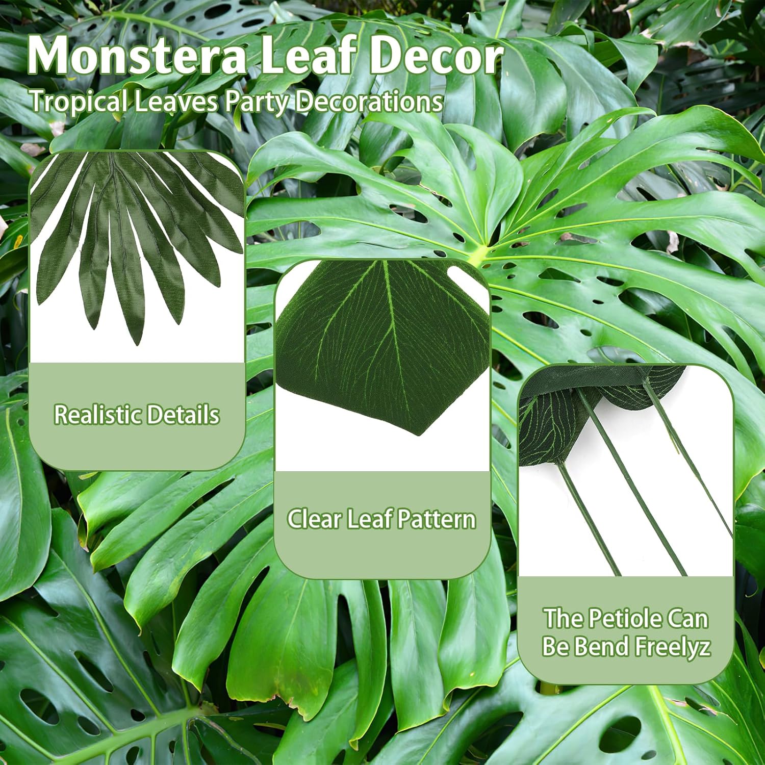Palm Leaves, 108 Pcs 6 Kinds Artificial Palm Leaves Monstera Tropical Leaves Decor, Green Leaves for Jungle Hawaiian Luau Safari Party Table Wedding Birthday Theme Party Decorations