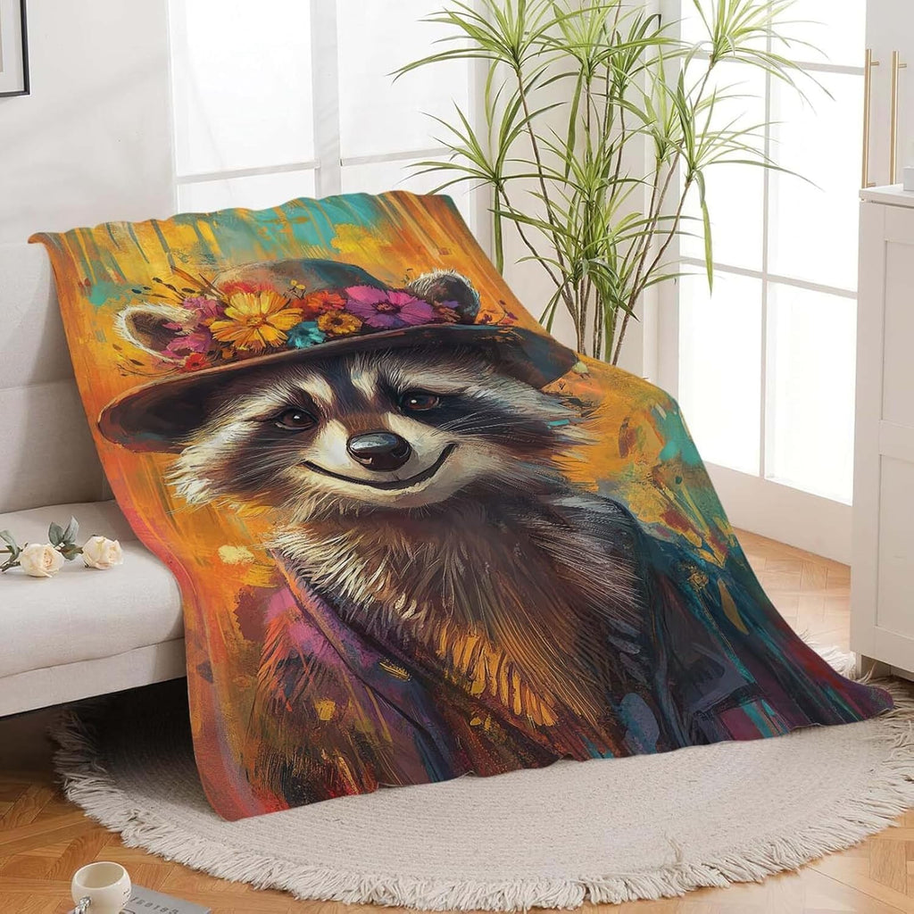 Raccoon Throw Blanket Raccoon Stuff Gifts for Kids Girls Boys Adults Women Man Soft Cozy Warm Plush Fluffy Fuzzy Fleece Blanket Decor 40''X50''