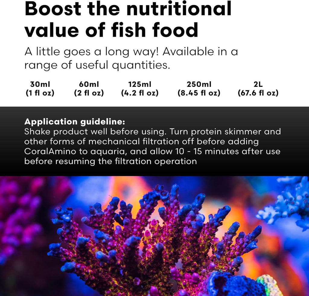 Brightwell Aquatics CoralAmino - Complex of Amino Acids for Corals - Coral Food for Aquarium Coral Growth - Saltwater Aquarium Treatments, 8.45 fl oz