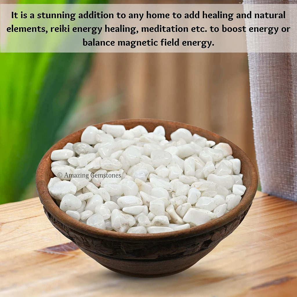 Amazing Gemstone Snow Quartz Crystal Chips Aquarium Gravel Rocks -1000+ Carat Snow Quartz Chips Bulk Fish Tank Gravel, Small Tumbled Stone Chips and Tiny Crystals for Decoration (AAA Grade Gemstones)