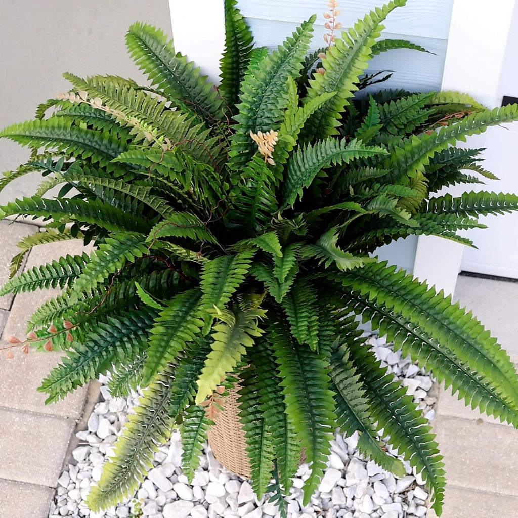 CQURE 128 Branches Fake Ferns Artificial Plants Large, 48" Set of 2 Artificial Boston Ferns Faux Hanging Fake Plants for Outdoors Planter Home Garden Decor
