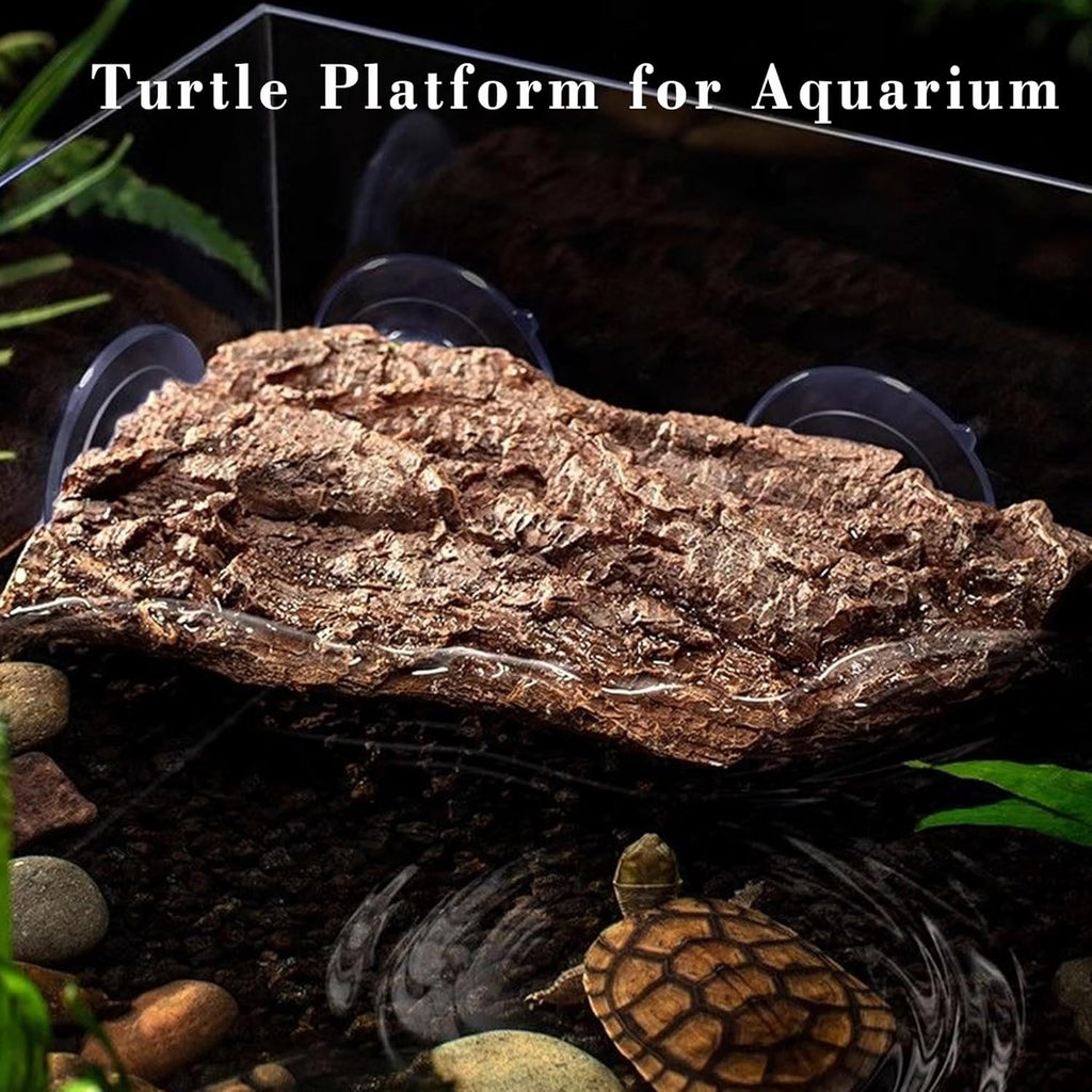 Turtle Basking Platform with Suction Cups,Floating Dock for Aquatic Turtles Tank,Basking Rock Resting Terrace for Terrapins,Tortoises - Aquarium/Reptile Tank Accessories Decor(Brown)