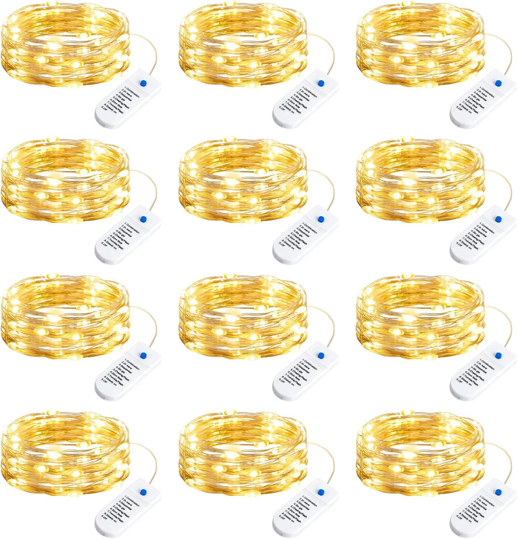 Minetom 12 Pack Fairy Lights Battery Operated String Lights, 8 Modes & Timer, 7ft 20LED Waterproof Silver Wire Twinkle Lights, Firefly Starry Moon Lights for Mason Jars DIY Christmas Wedding Party