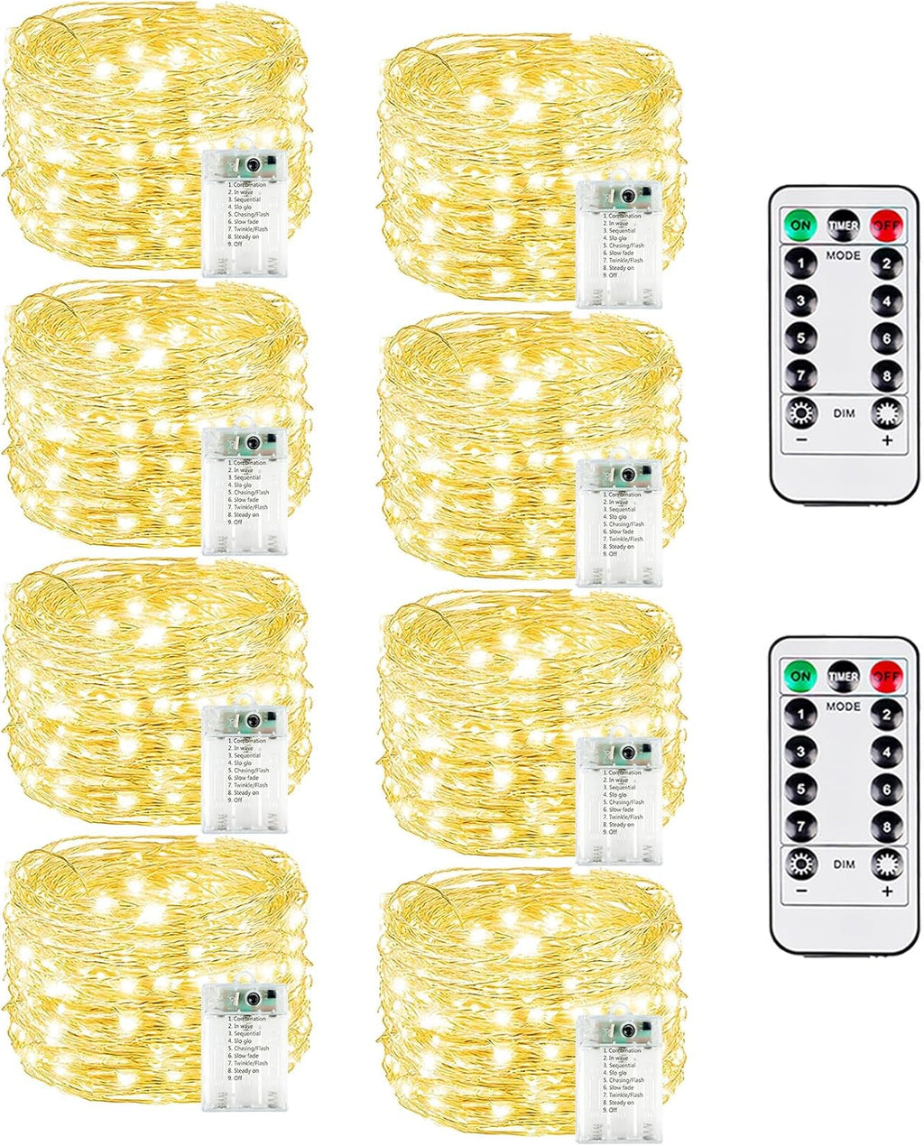 8 Pack Christmas Fairy Lights Battery Operated with Remote, Each 20FT 60LED Waterproof Twinkle Lights with Timer, String Light Indoor & Outdoor for Bedroom Wedding Christmas Decoration(Warm White)