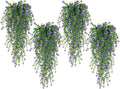 SJL Hanging Greenery 4pcs Realistic Artificial Plants Indoor Artificial Hanging Plants Outdoor Fake Eucalyptus Faux Ivy Plastic Flowers Leaves Decor for Bedroom Porch Wall (Purple)