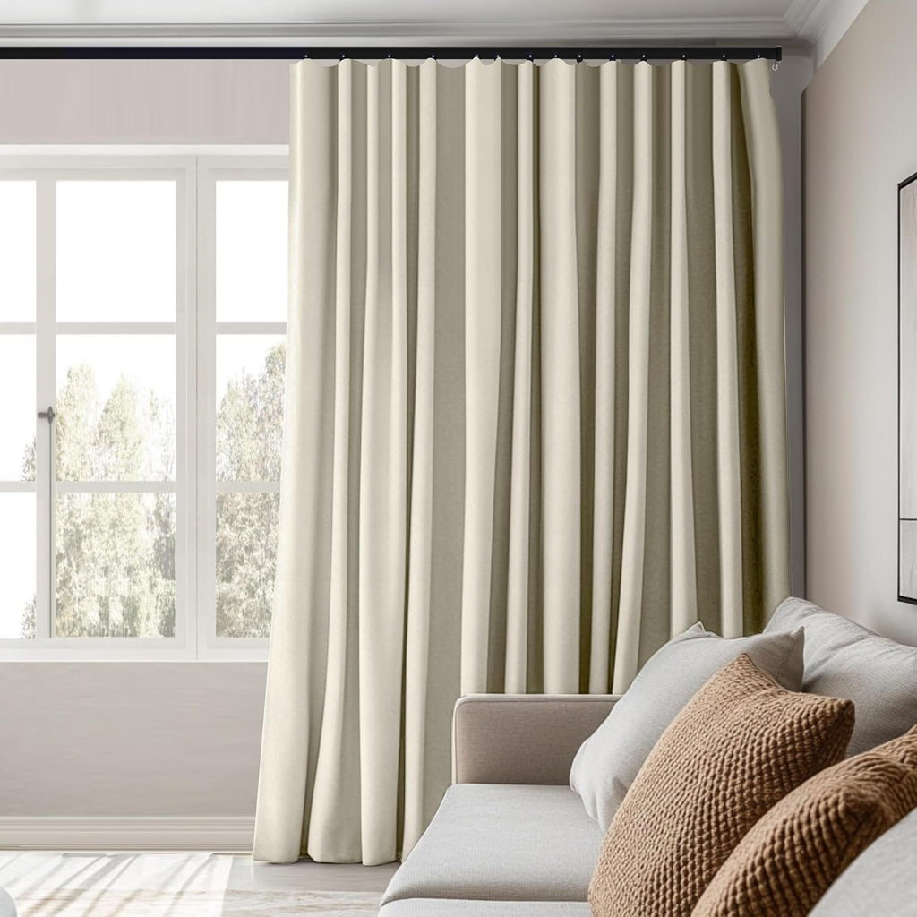 Room Divider Curtains Total Blackout Privacy Curtain Panel Room Thermal Insulated Noise Reduction Curtains for Bedroom Window Living Room Ceiling Track Curtain W 8.3 ft × H 9 ft Beige