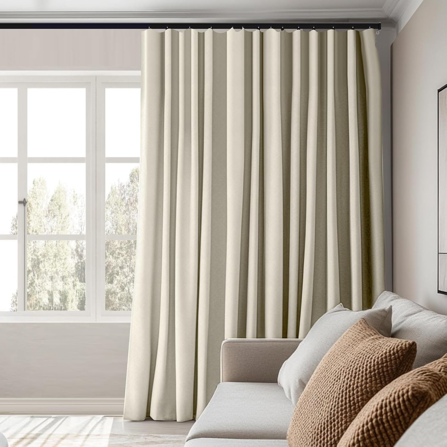 Room Divider Curtains Total Blackout Privacy Curtain Panel Room Thermal Insulated Noise Reduction Curtains for Bedroom Window Living Room Ceiling Track Curtain W 10 ft × H 7 ft Beige