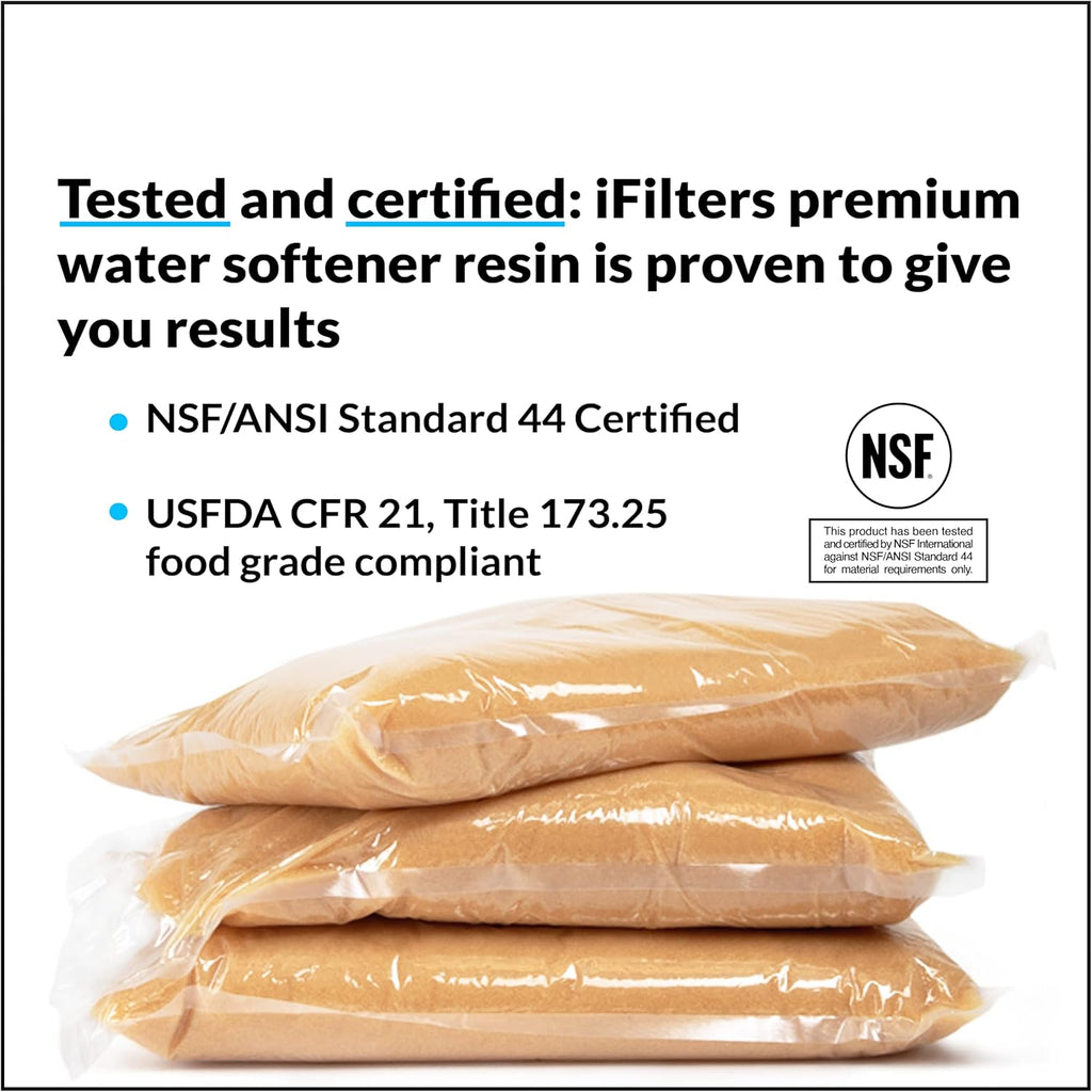 iFilters Water Softener Resin Media Replacement - 1/2 Cubic Foot (CuFt) | 100% Ion Exchange High Quality Premium Cation | 16,000 Grain Capacity | NSF Certified (MED-CAT-025/2)