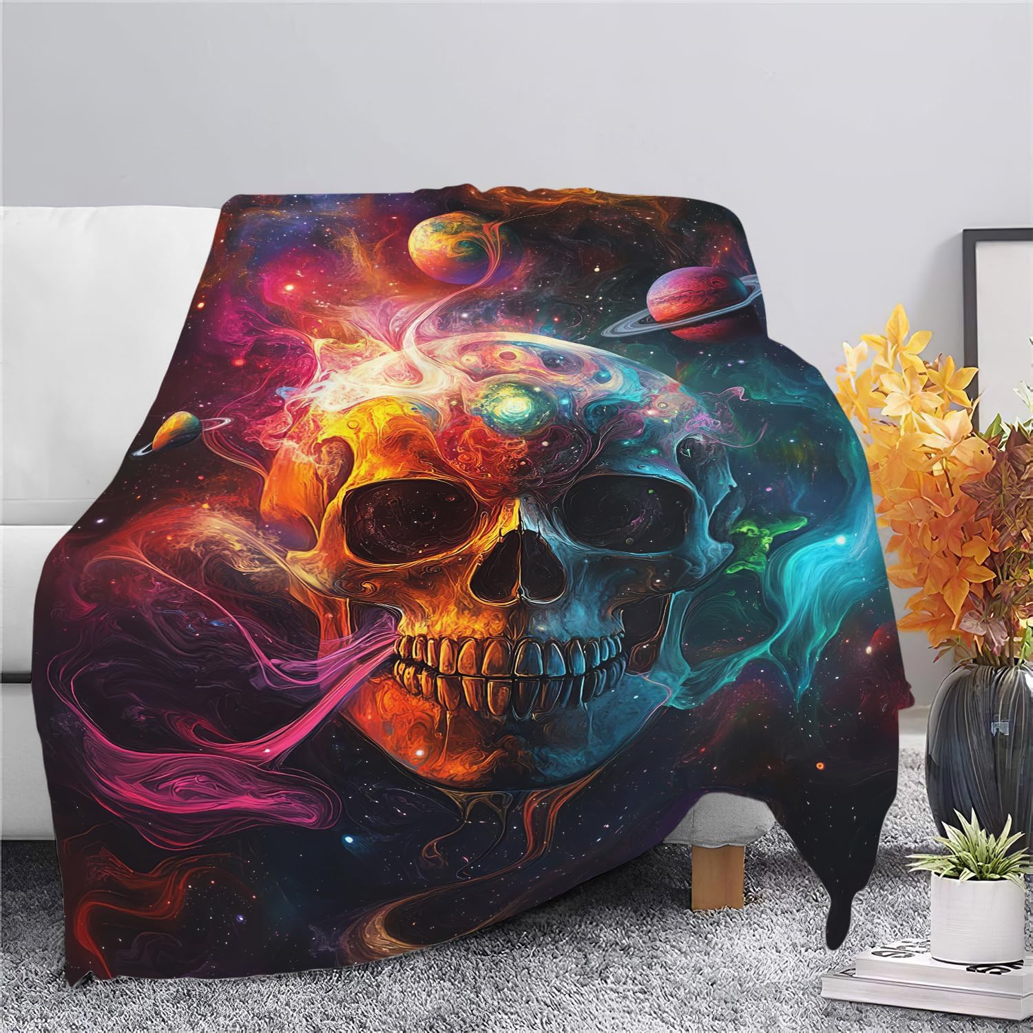 Skull Blanket Skeleton Throw Blanket Gifts for Women Girls Men Boys Kids Adults Super Soft Cozy Plush Fluffy Fuzzy Fleece Blanket Decor 50''X60''