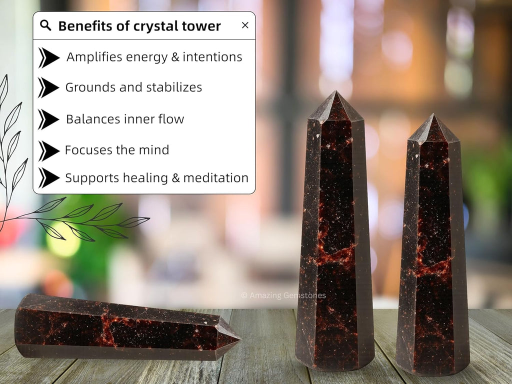 Amazing Gemstone Garnet Crystal Towers - Natural Healing Crystal Point Obelisk for Reiki Healing and Crystal Grid (2 Inch to 3 Inch)