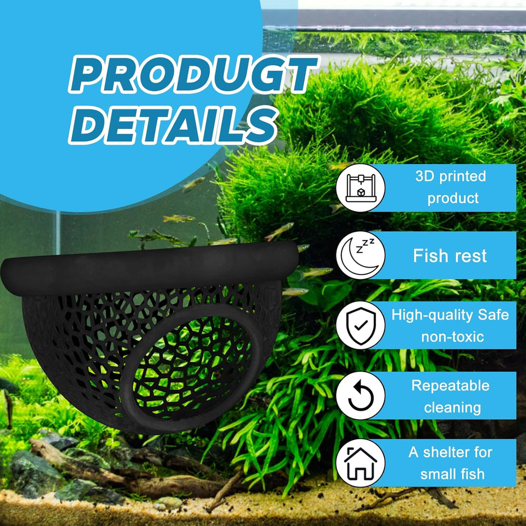 Floating Betta Hide & Shrimp Cave – 3-in-1 Aquarium Hammock, Feeder Ring & Resting Spot – 3D Printed Floating Log for Betta Fish, Shrimp, Corydoras – Nano Tank Decor & Stress-Free Shelter