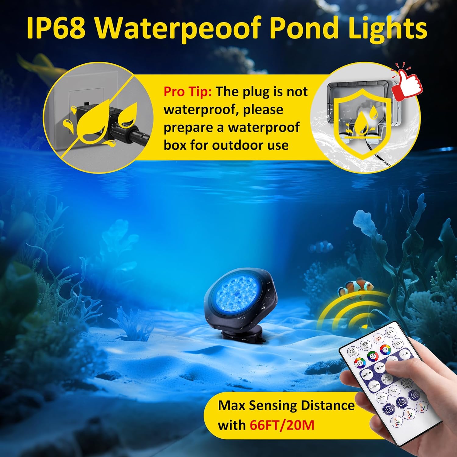 T-SUN Pond Lights LED Underwater 16M Colors with App and Remote, Submersible Fountain Light with Timer and Dimmable, Music Sync, Outdoor Spotlights for Koi Pond, Garden, Yard