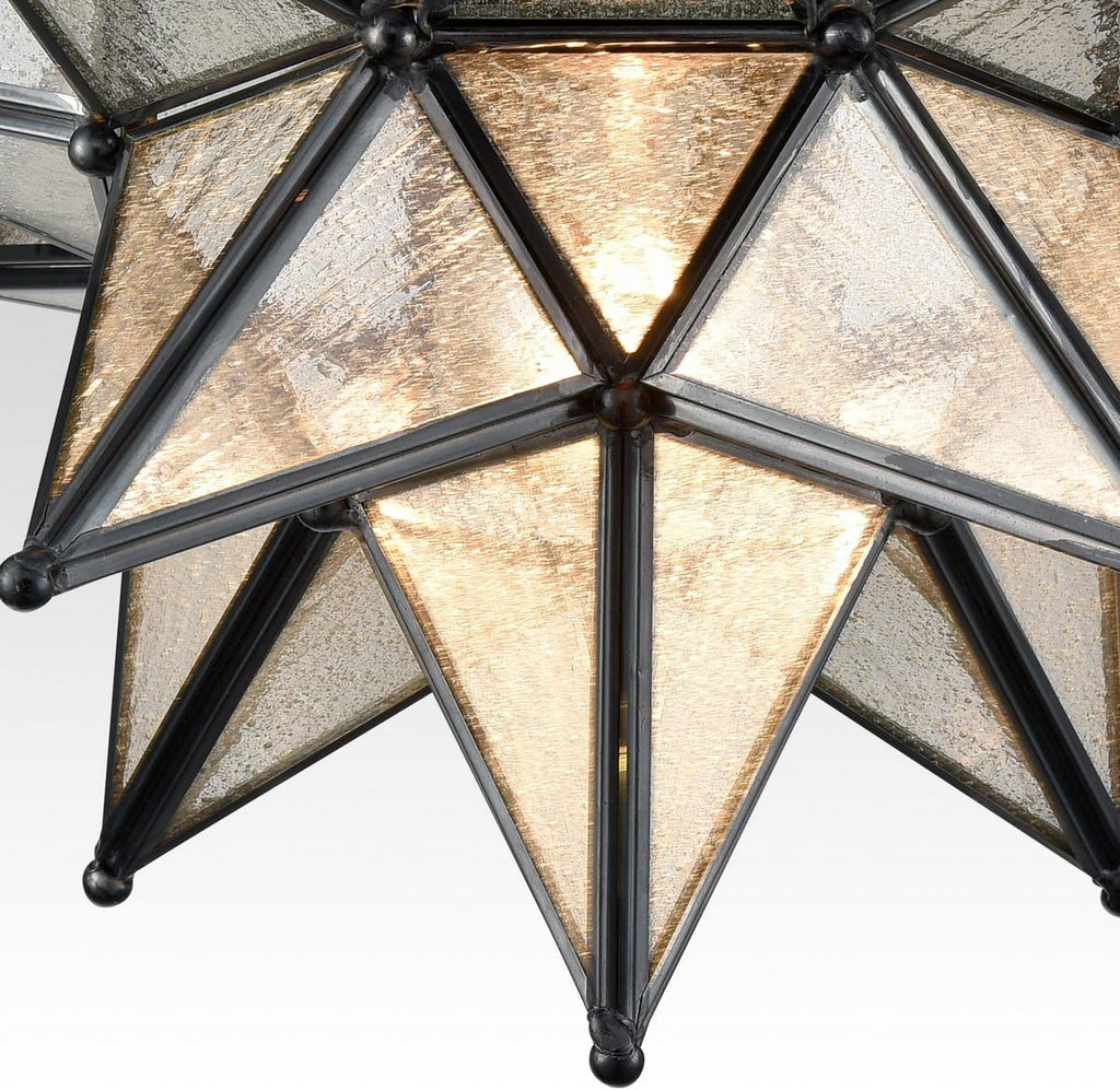 DAYCENT Black Moravian Star Light Flush Mount with Seeded Glass Shade Moroccan Star Ceiling Light Fixture for Kitchen Hallway Foyer