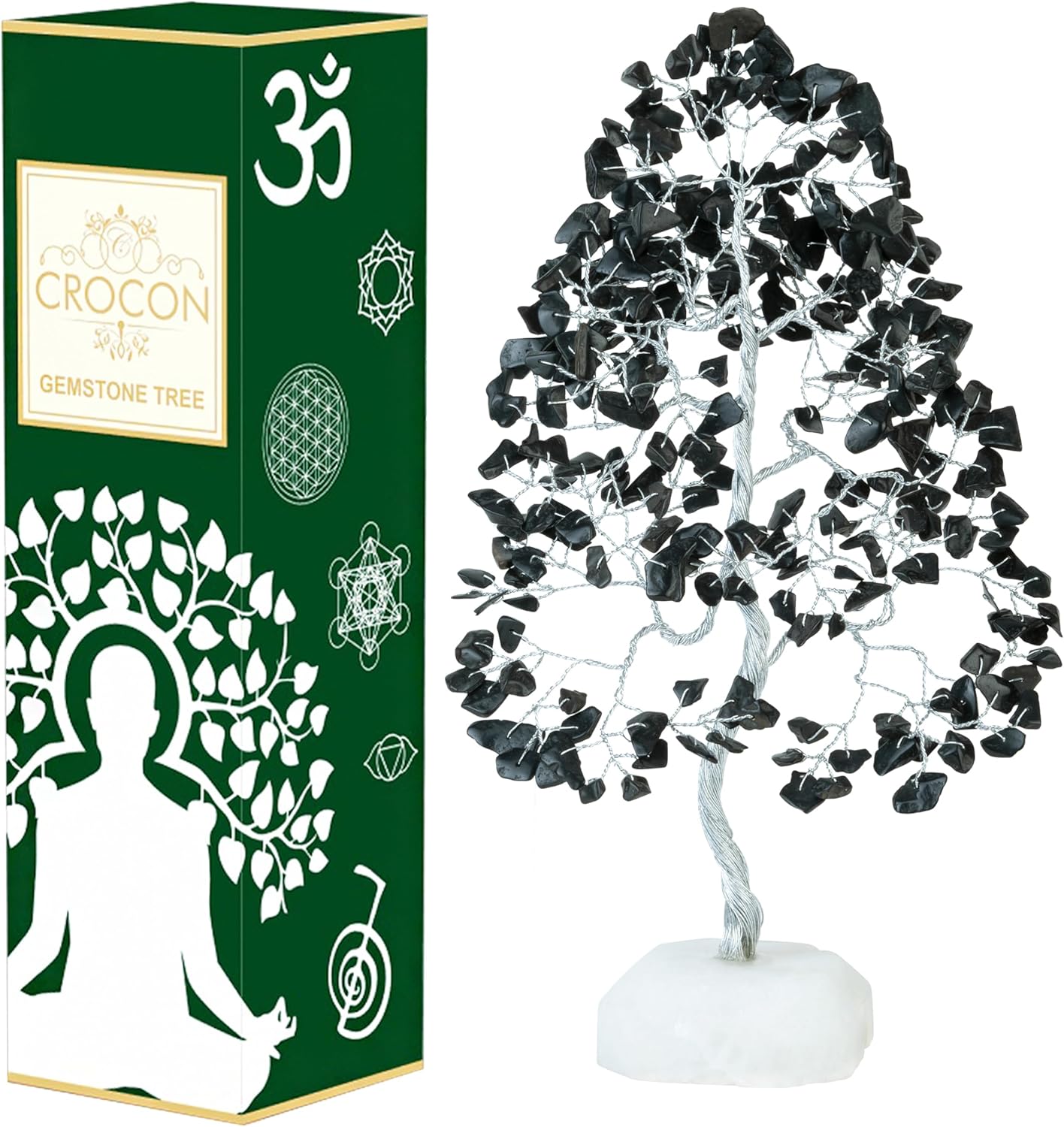 Black Tourmaline Gemstone Tree of Life Quartz Base Chakra Tree for Positive Energy, Handmade Crystal Tree Feng Shui Decor Money Tree Bonsai Good Luck Black Healing Crystals Spiritual Fathers Day Gift
