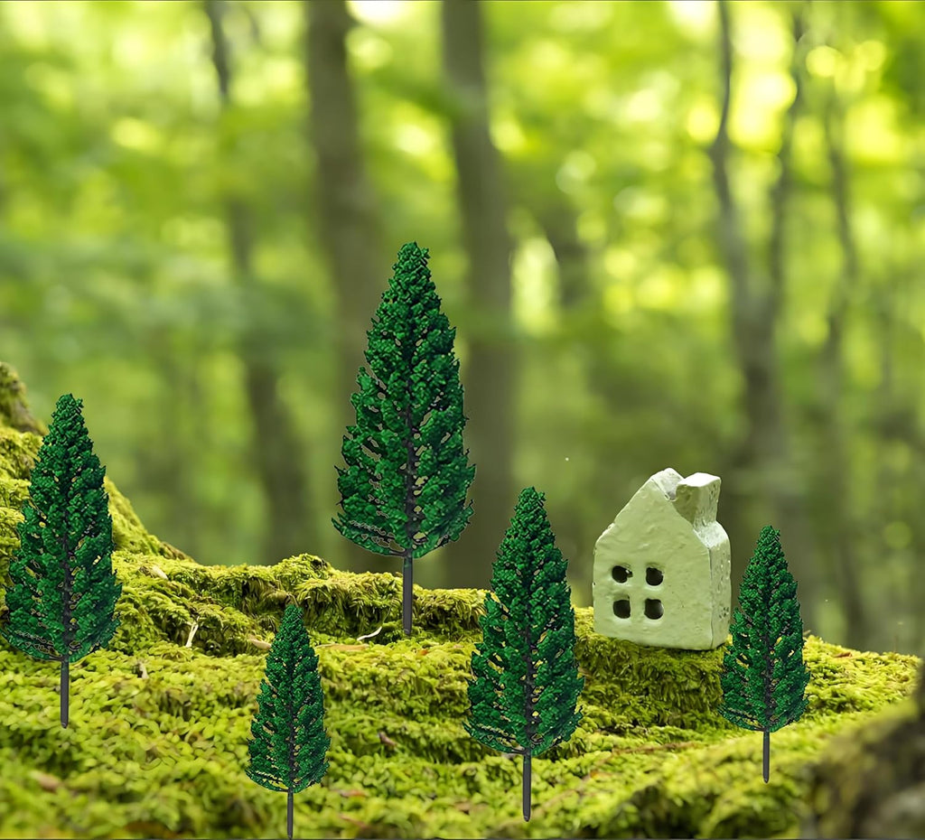 18pcs Mini Model Miniature Fake Trees Scenery Architecture Trees for DIY Crafts Building Model Scenery Landscape Green 1.8-6 inch