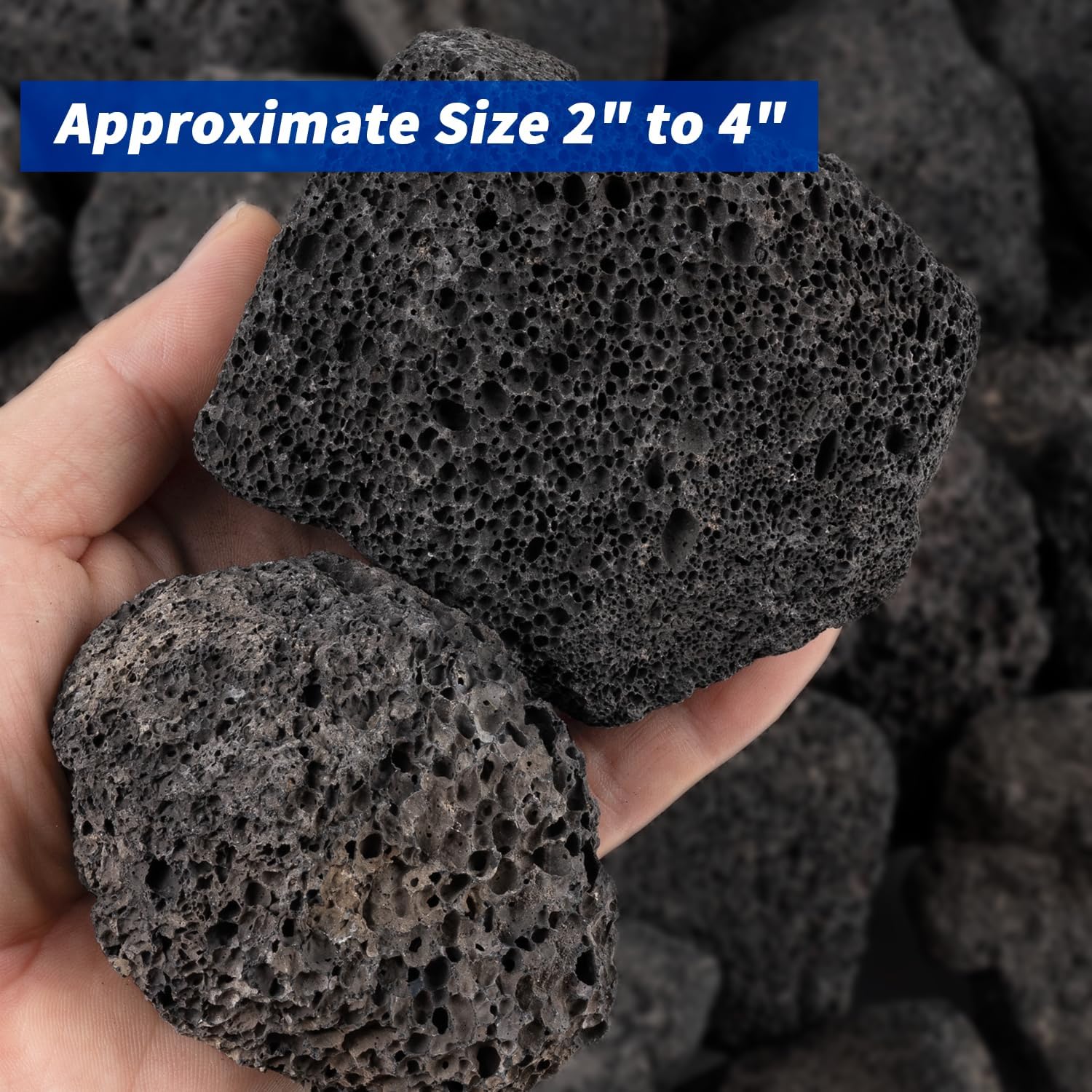 Calofulston 2"-4" Black Lava Rock, 10lbs Large Volcanic Lava Rock for Fire Pit, Gas Logs, Aquarium, Fireplace, Fire Bowl