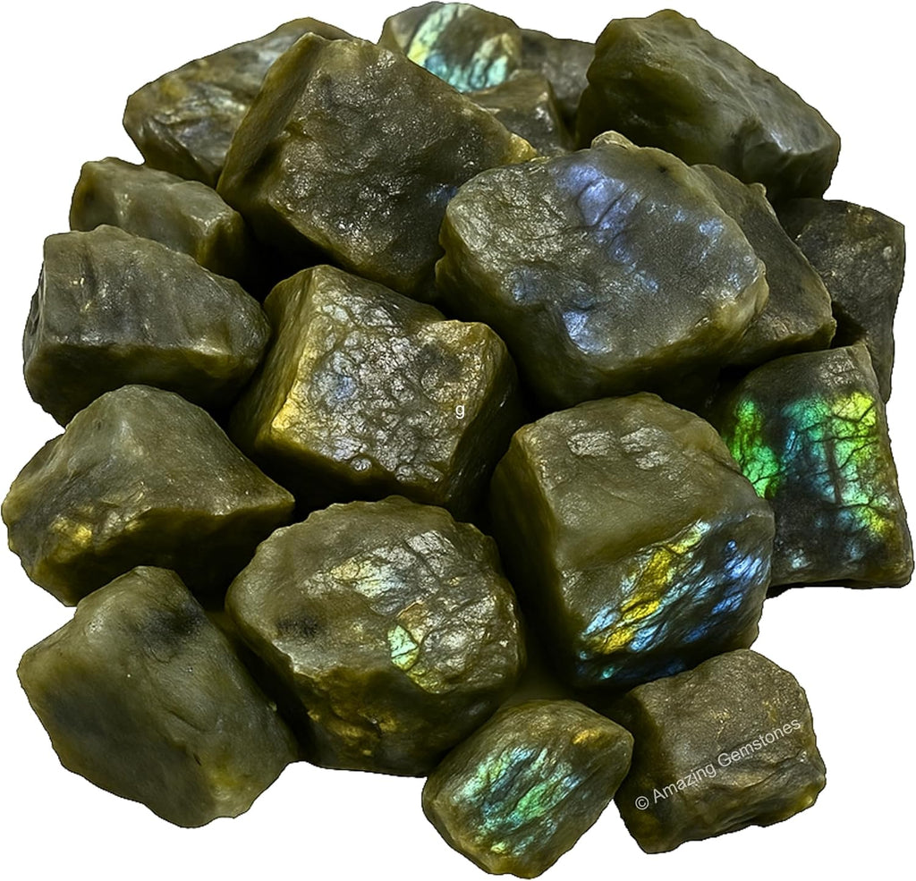 Amazing Gemstone Labradorite Raw Crystals and Healing Stones, Natural Rocks for Tumbling and DIY Raw Stones and Crystals (5 Pieces)