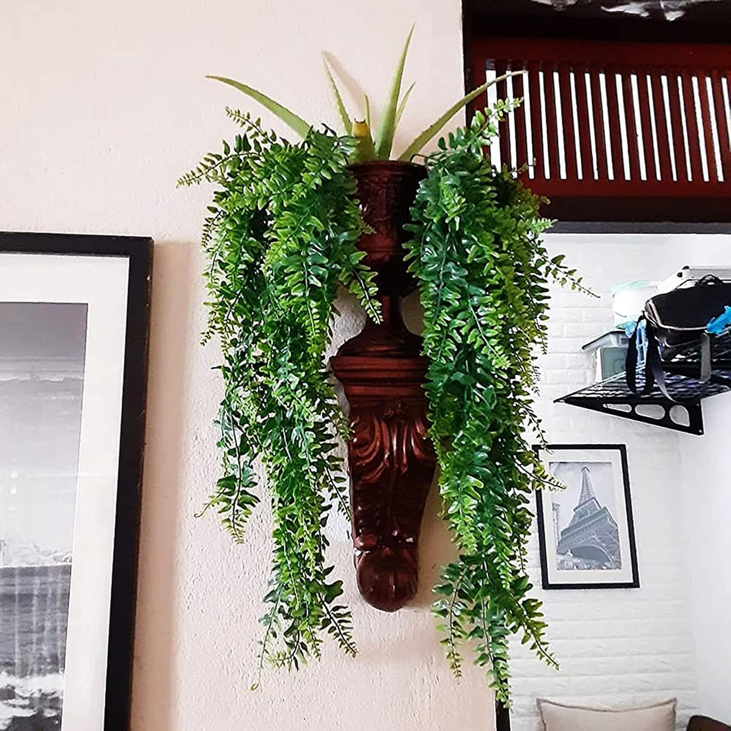 Toprooms 4pcs Artificial Hanging Plants Fake Hanging Plant Fake Plants Faux Fern Ivy Vines Outdoor UV Resistant Plastic Hanging Plants Artificial Decor (Ferns)