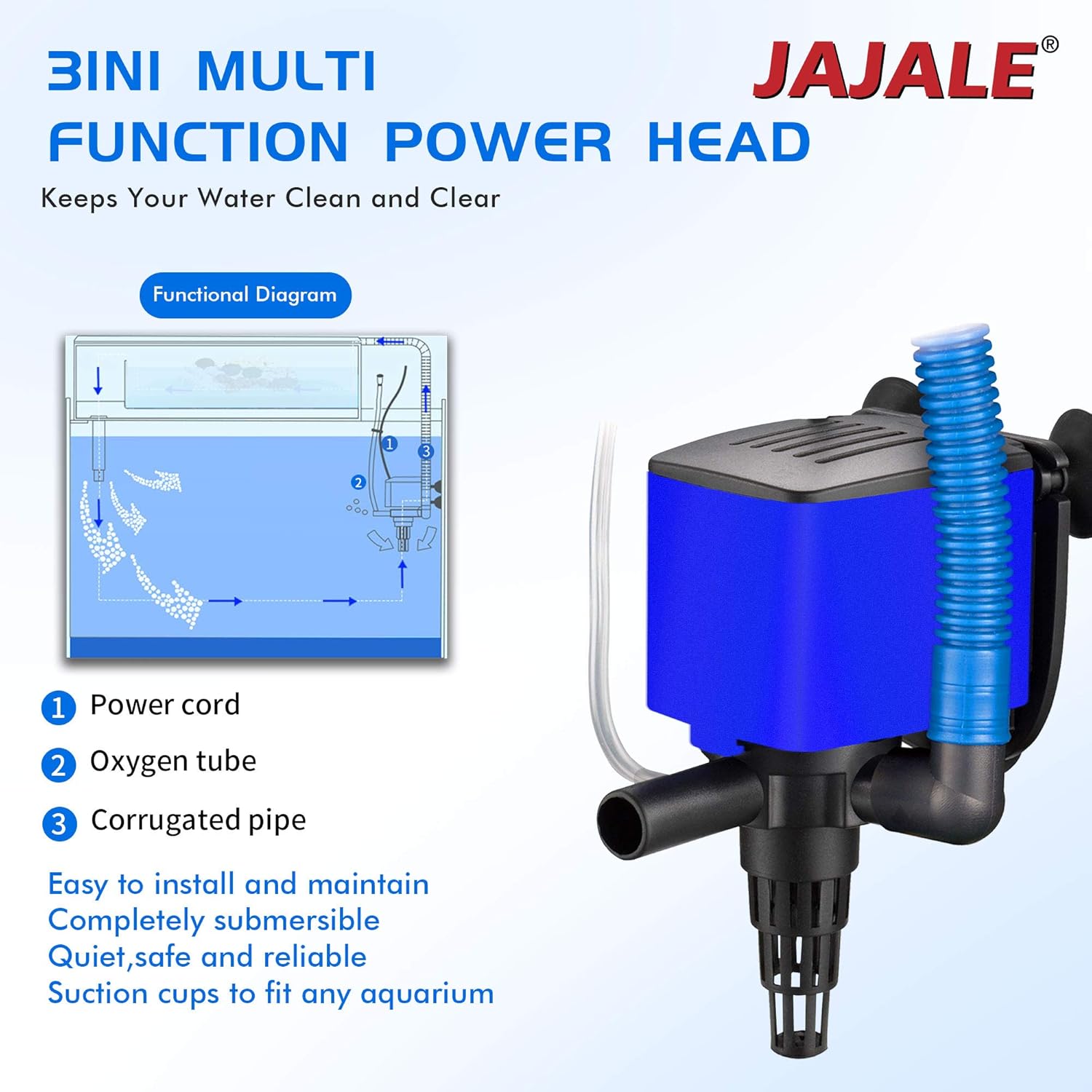 210 GPH Powerhead Submersible Pump - 3 in 1 Aquarium Fish Tank Pump with Oxygenation, Filtration & Water Cycling, 3.3 ft max lift, 15W - 2 Pack