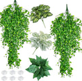 Hamiledyi Reptile Plants Tank Habitat Decorations Fake Hanging Vines 5 Pcs Artificial Leaves Habitat Decorations with Suction Cup for Bearded Dragon, Leopard Gecko, Lizard, Chameleon, Snake (Green)