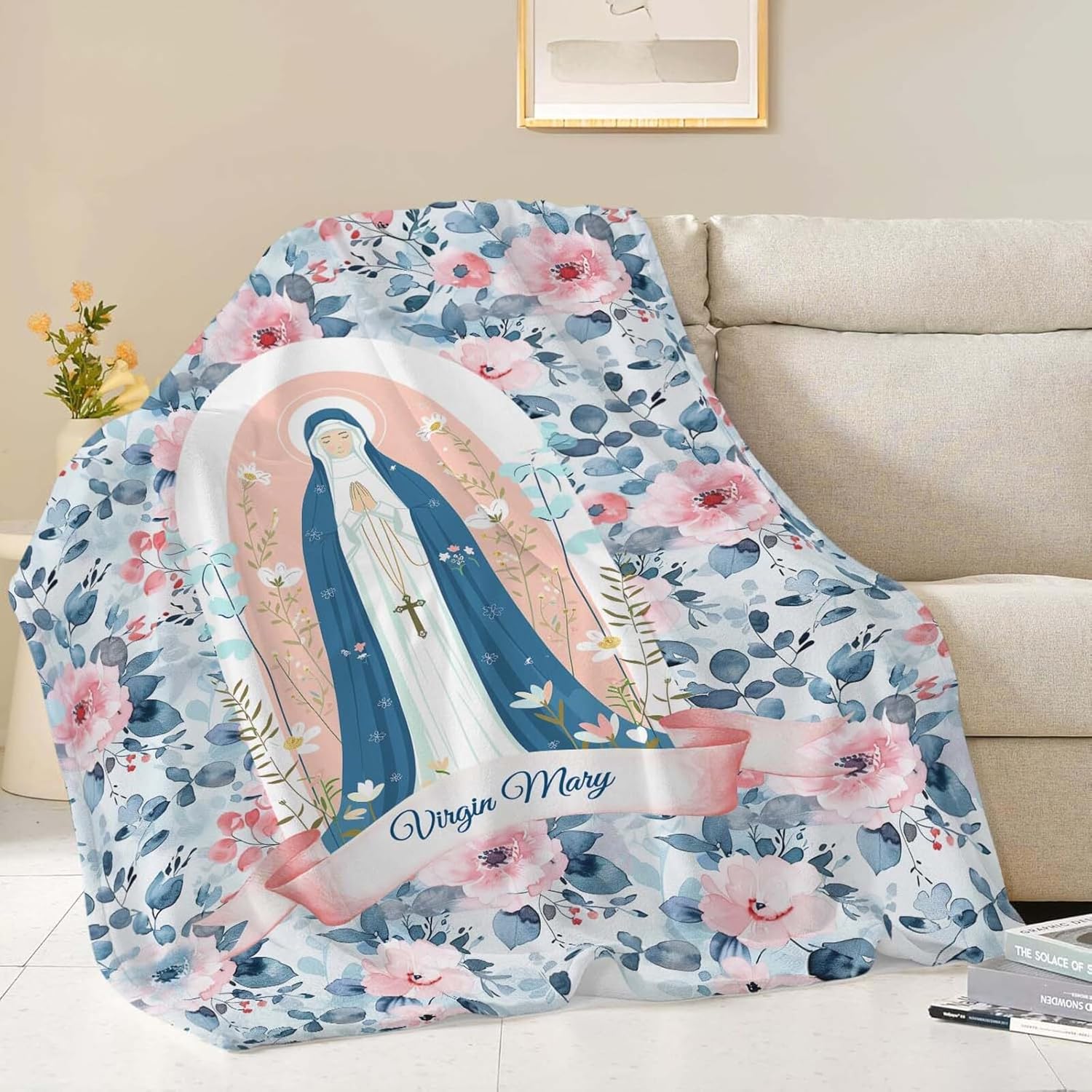 Virgin Mary Throw Blanket Christian Religious Scripture Catholic Spiritual Stuff Gifts for Adults Women Soft Cozy Warm Plush Fluffy Fuzzy Fleece Blanket Decor 40''X50''