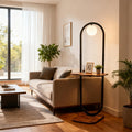 Lightdot 47-Inch Arch Floor Lamp, Modern Standing Lamp with Table, Black Metal Frame with Globe Shade, Living Room Bedroom Lighting, G9 LED Bulb Included