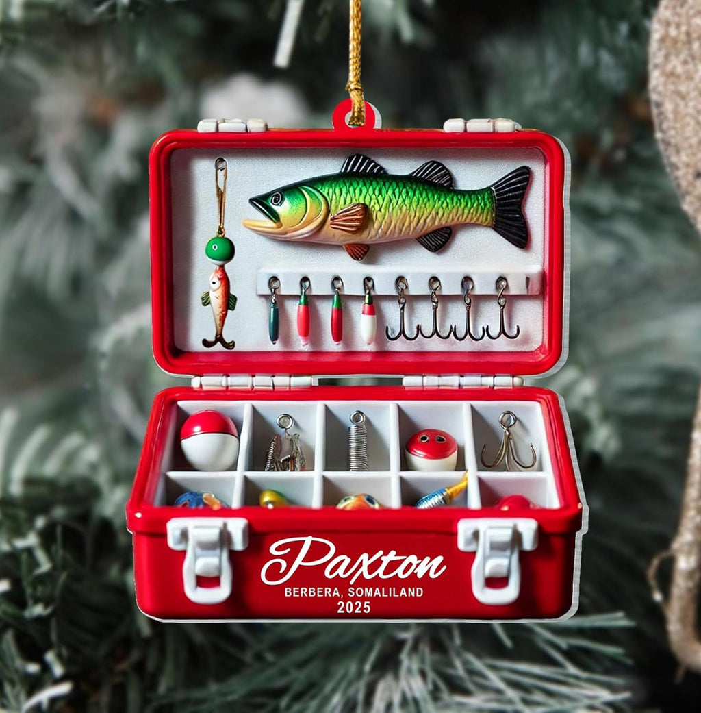 Custom Fishing Tackle Box Ornament, Fisherman 2D Ornament, Dad Fishing Christmas Ornaments, Custom Ornaments for Him, Personalized Gifts for Him, Christmas Hanging Decor 01