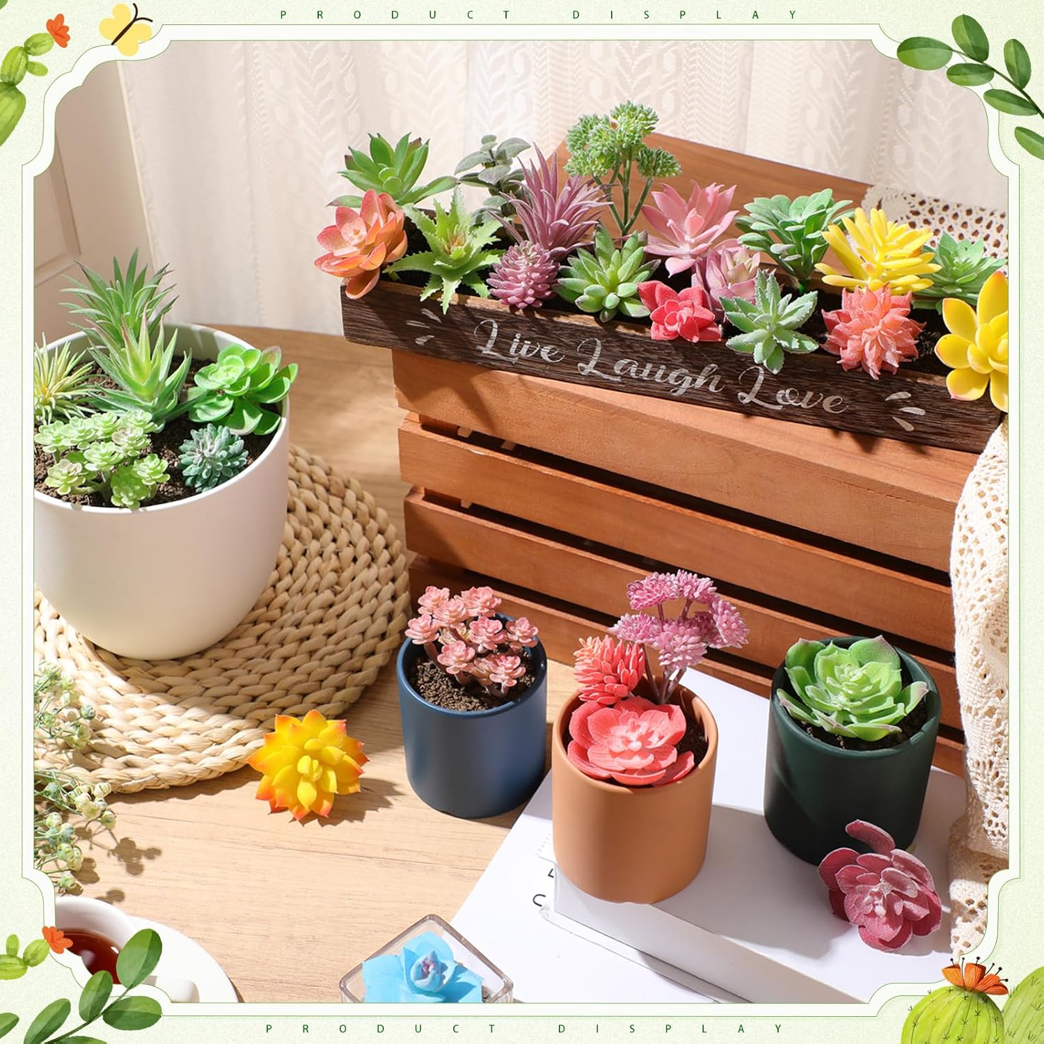 WILLBOND 38 Pcs Christmas Mini Artificial Succulents Small Fake Succulent Plants Faux Assorted Unpotted Realistic Plastic Flowers Picks Stem for DIY Crafting Greenery Garden Home Decor(Colorful Style)