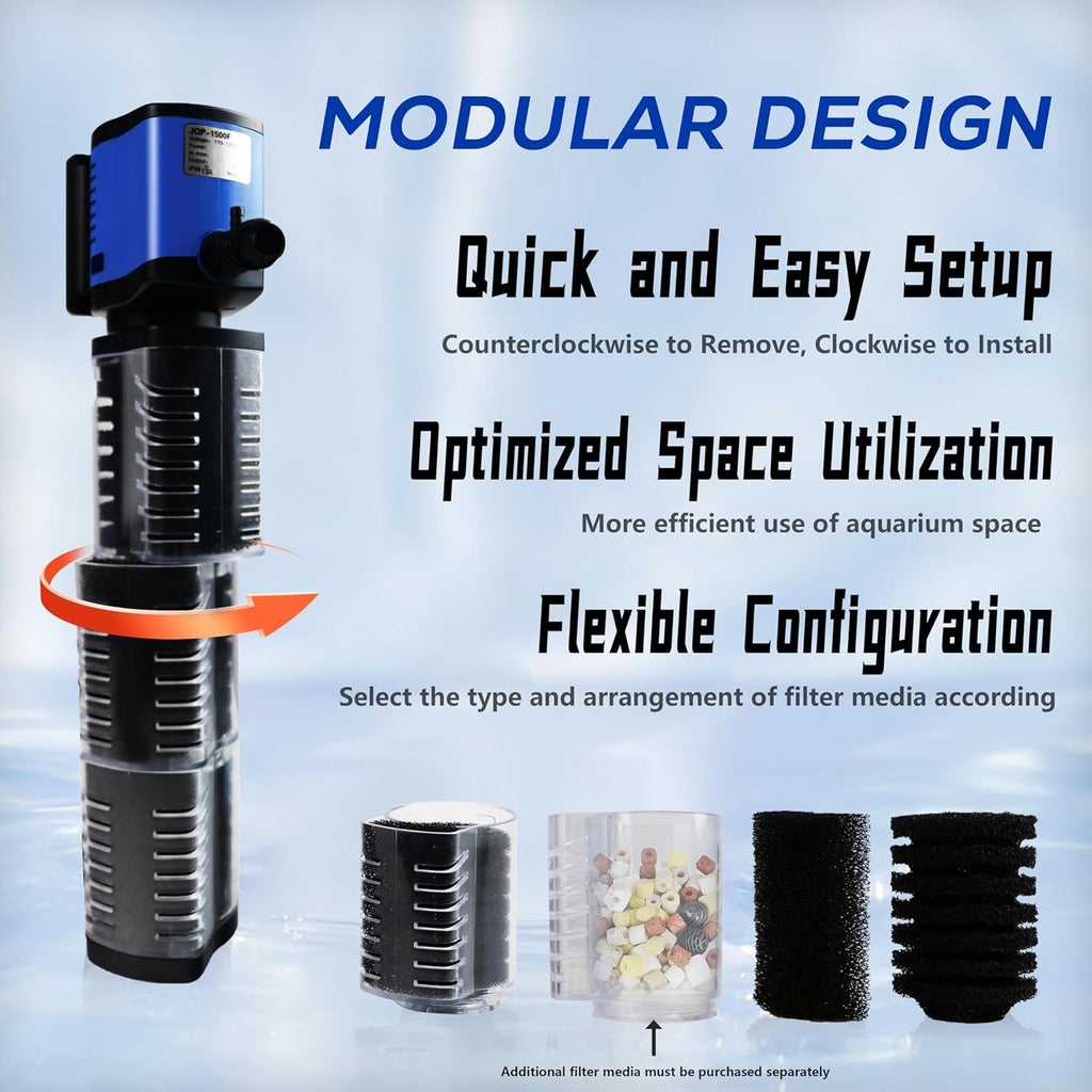 Internal Aquarium Filter for 75-200 Gallons Tank, Removable, Submersible Fish Tank Filter, 400GPH Powerful Pump for Large Fish Tanks, Turtle Tanks, Deodorization Decontamination Filter System