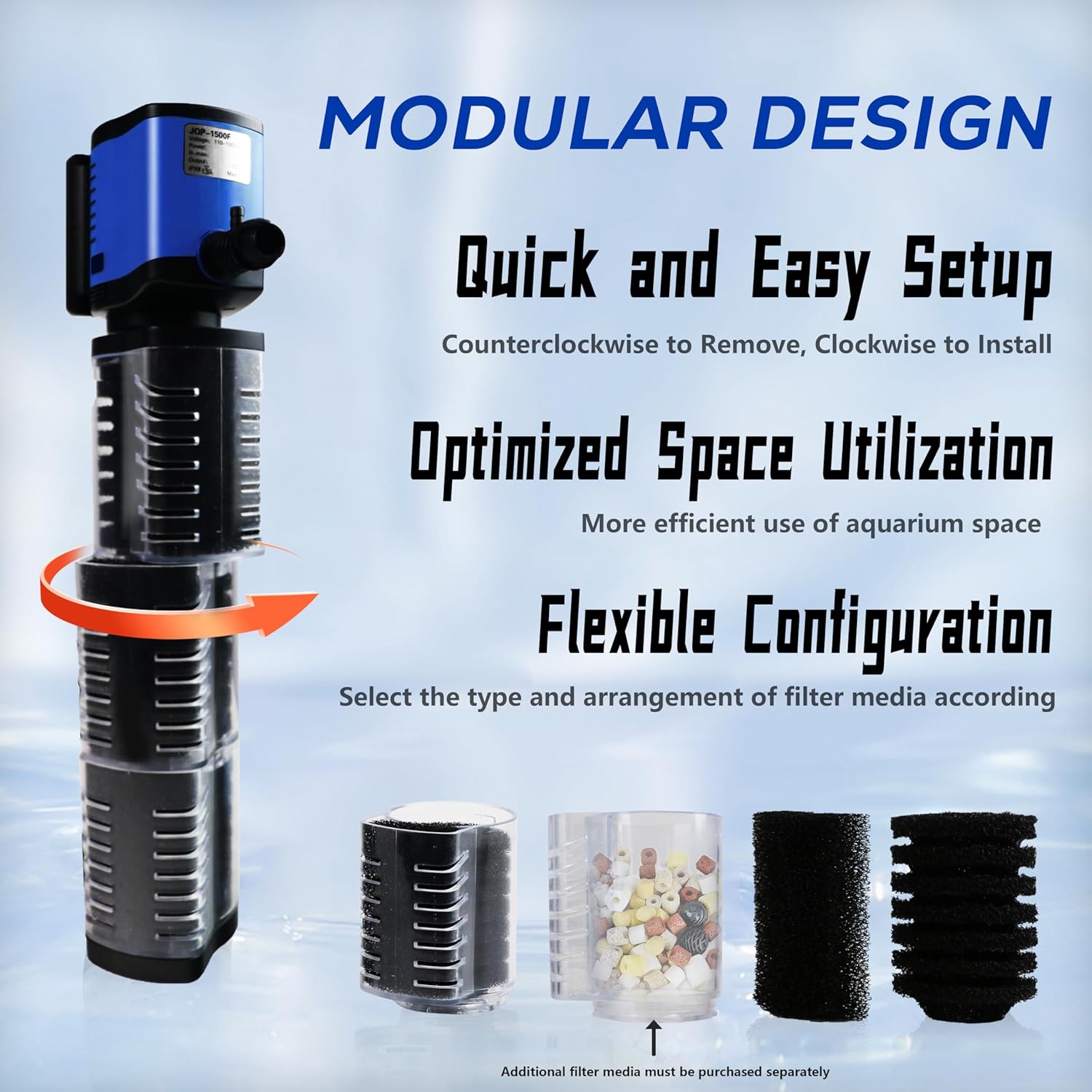 Internal Aquarium Filter for 75-200 Gallons Tank, Removable, Submersible Fish Tank Filter, 400GPH Powerful Pump for Large Fish Tanks, Turtle Tanks, Deodorization Decontamination Filter System